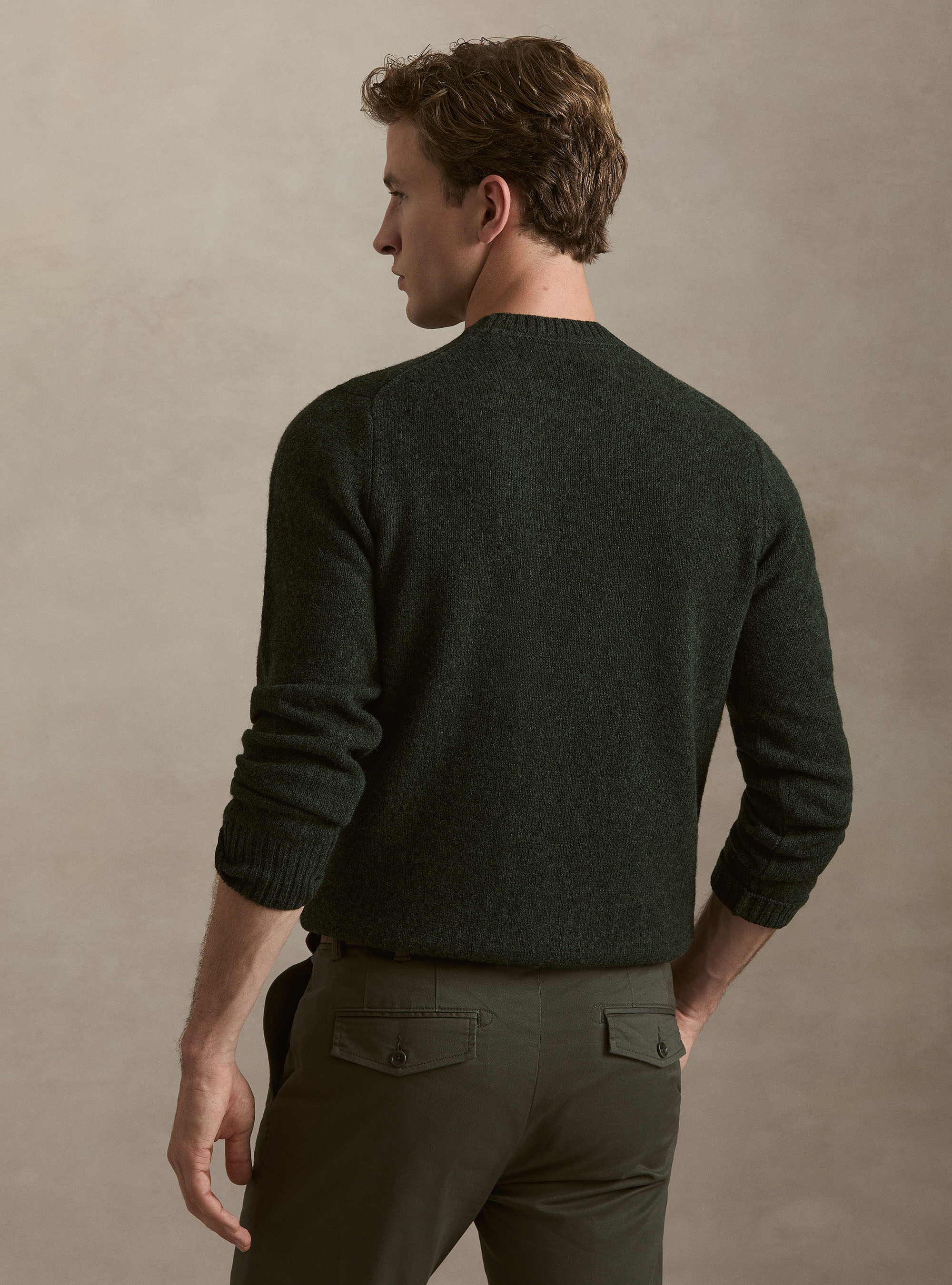 Pure Shetland wool crewneck sweater, GREEN