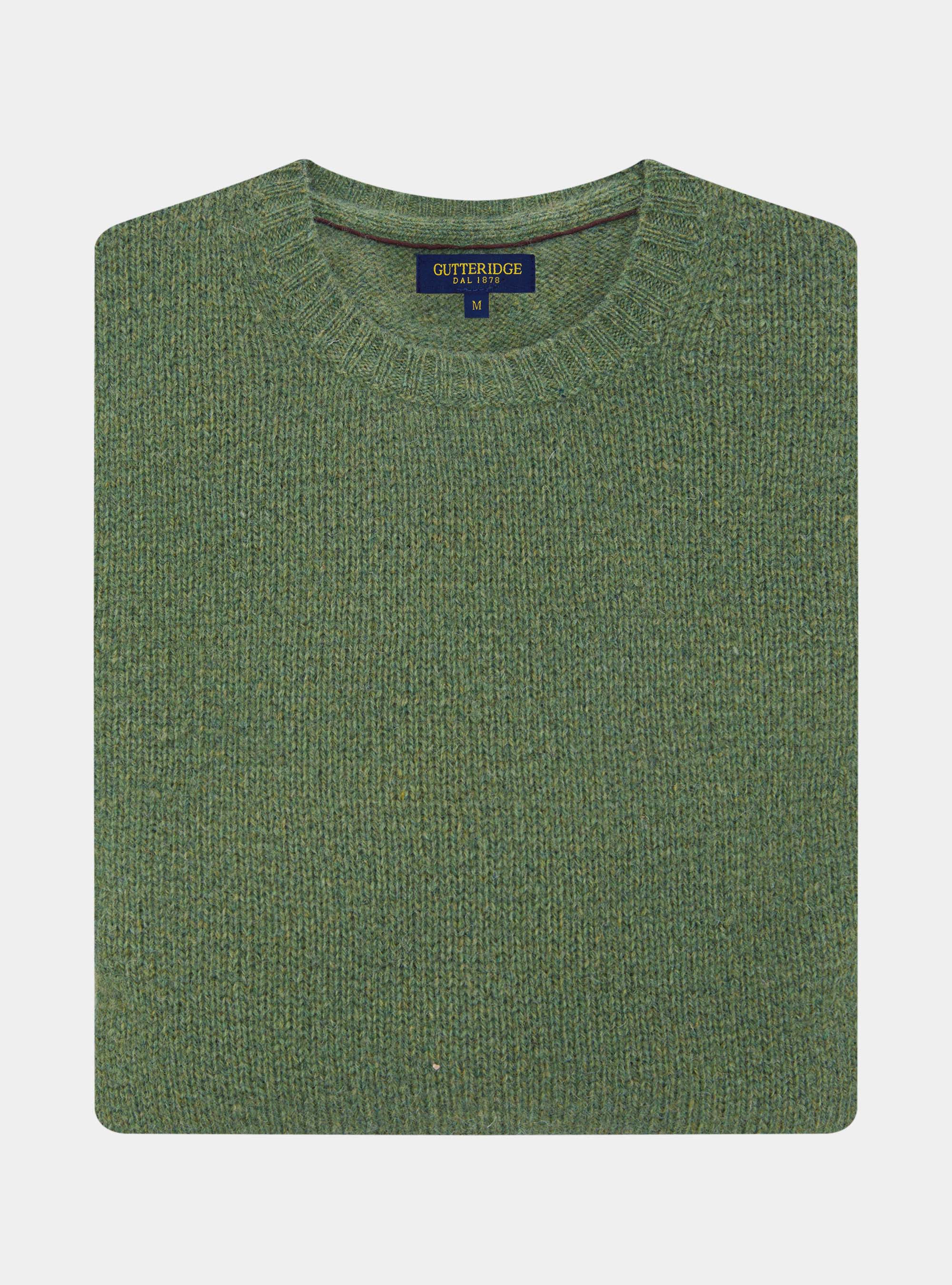 Maglia girocollo in lana shetland, OLIVA