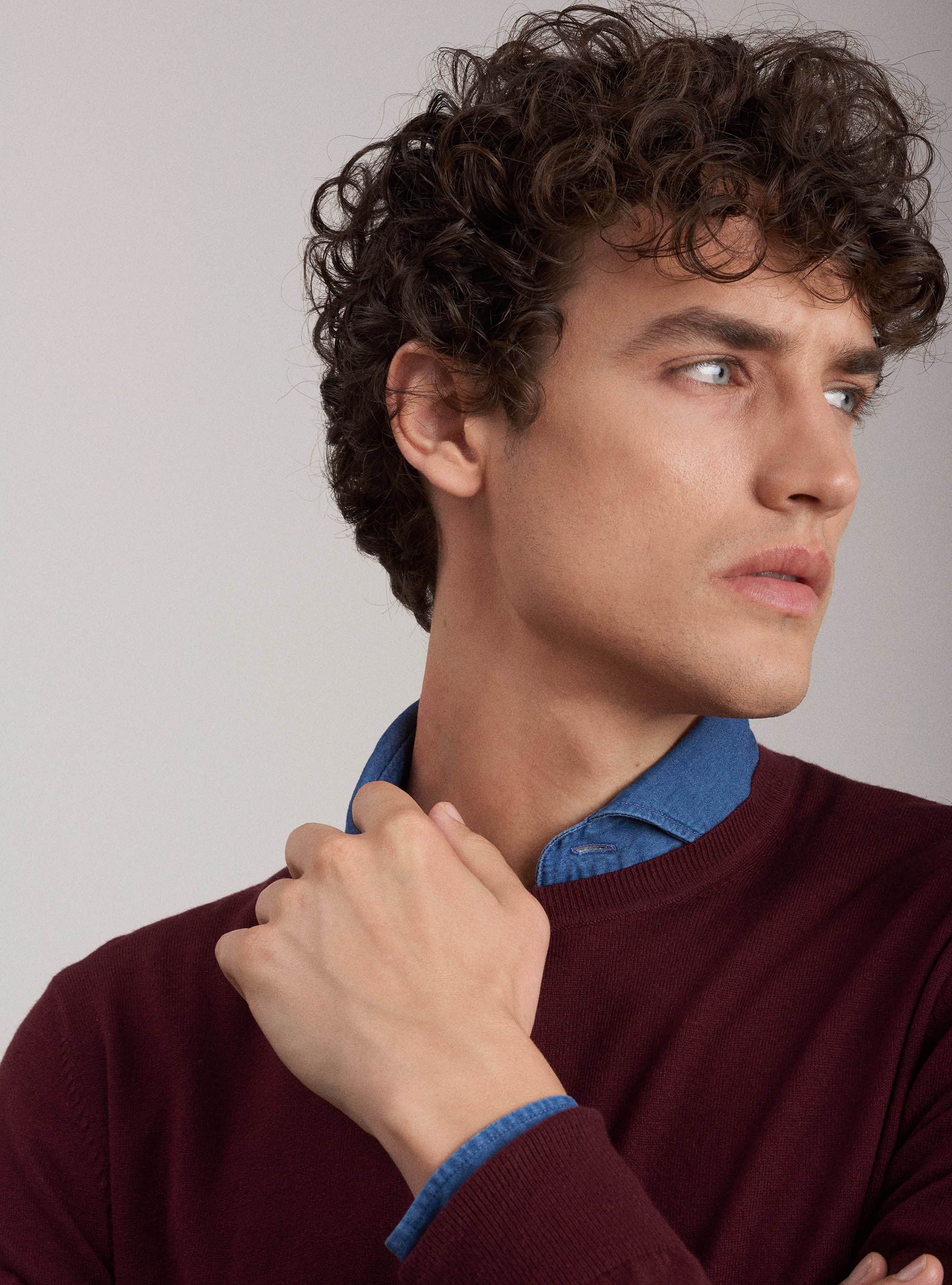Maglia girocollo in cotone seta e cashmere, BORDEAUX