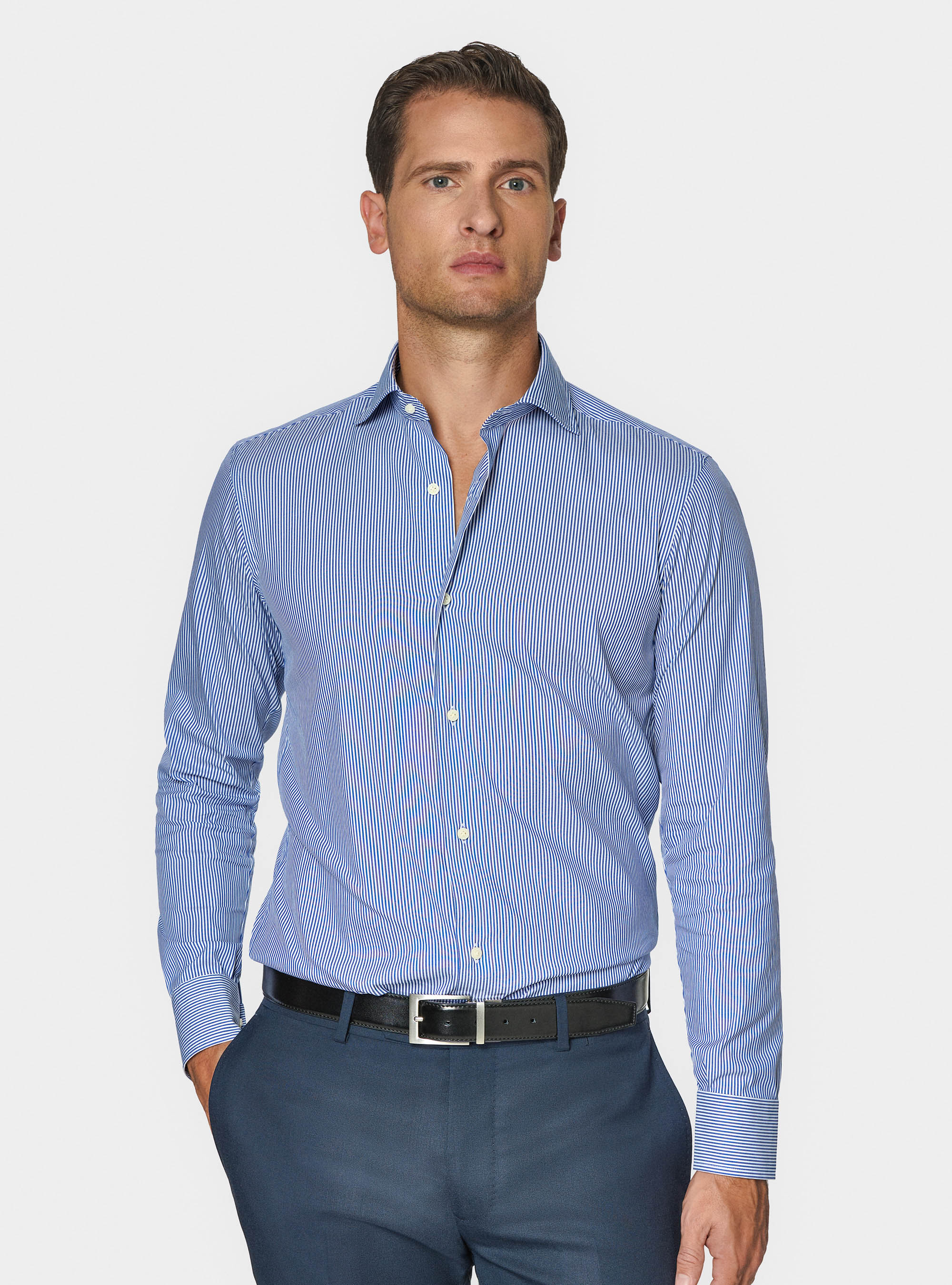 Stretch poplin striped shirt, BLUE