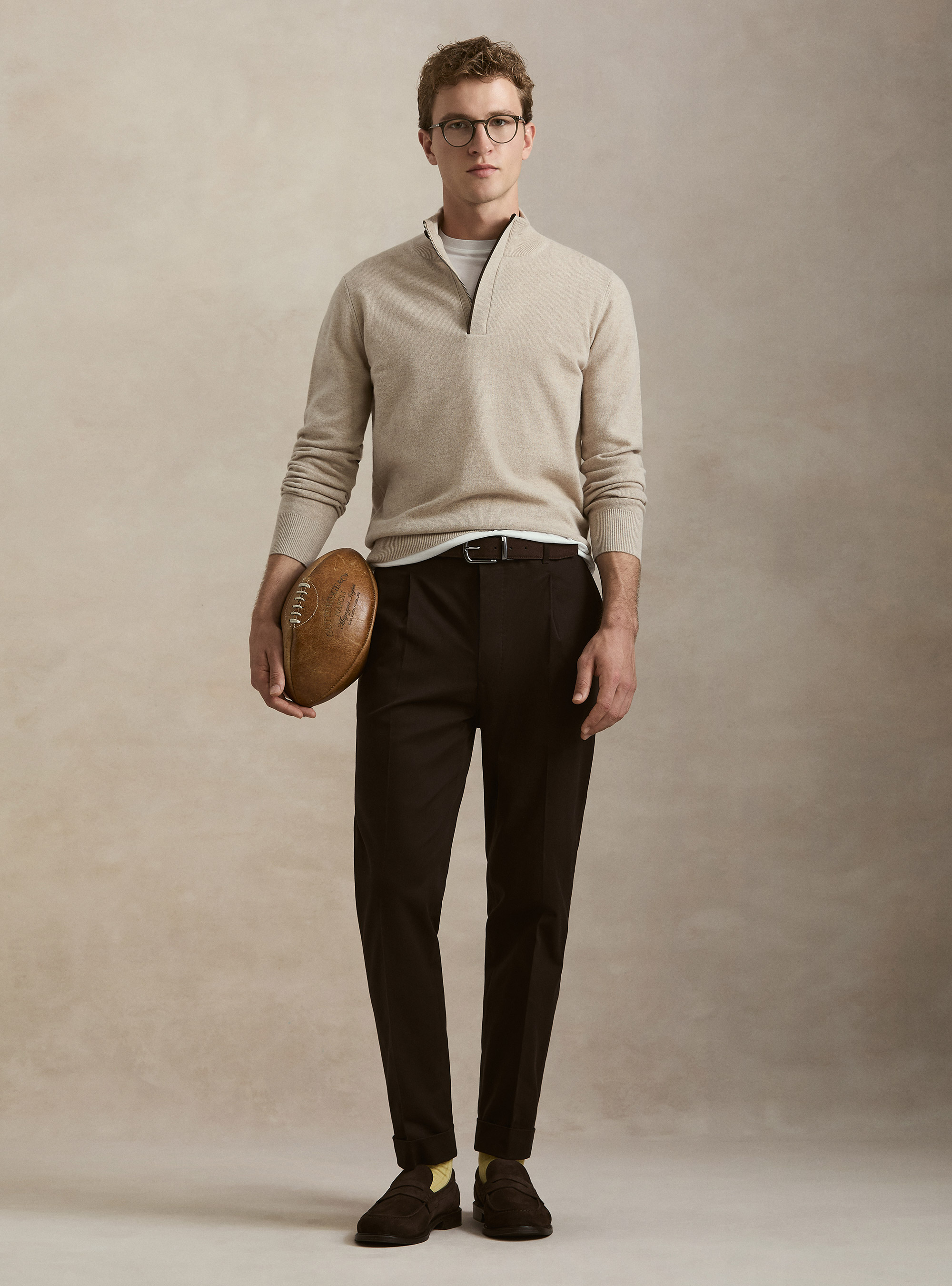 Pull demi-zip en lambswool et cachemire, &Atilde; CRU