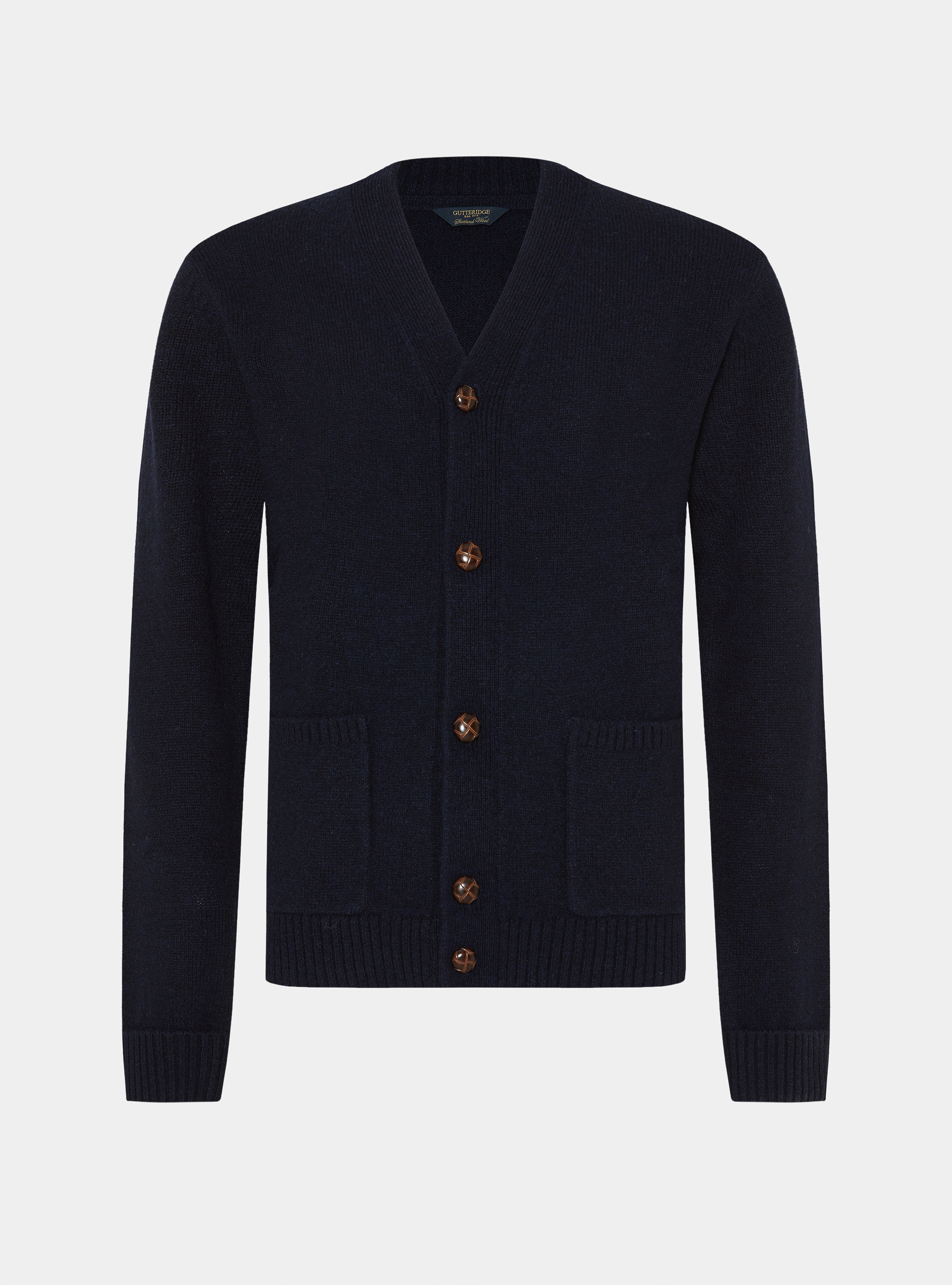 Shetland wool knit cardigan, NAVY BLUE