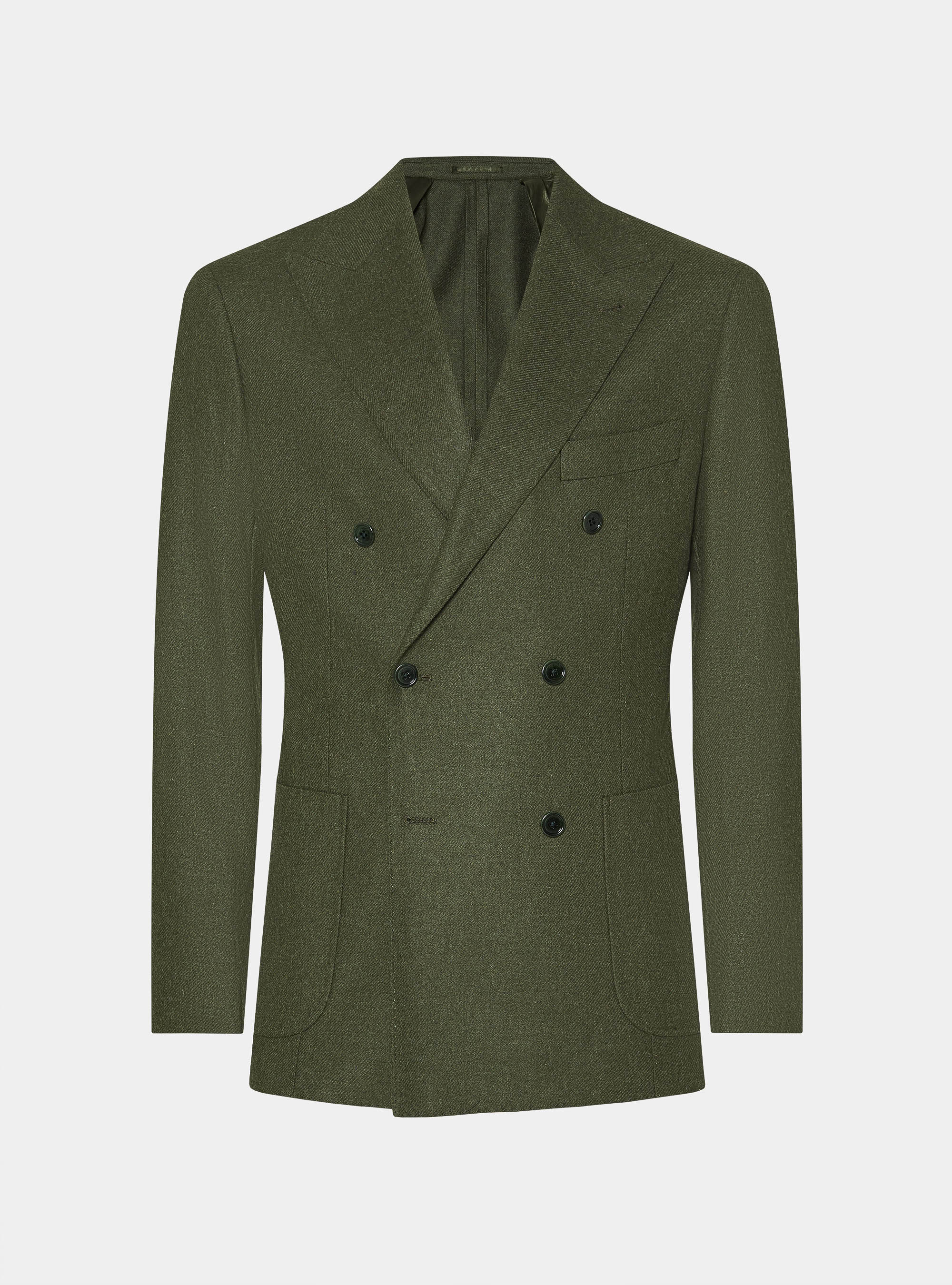 Giacca doppiopetto in flanella di lana, VERDE