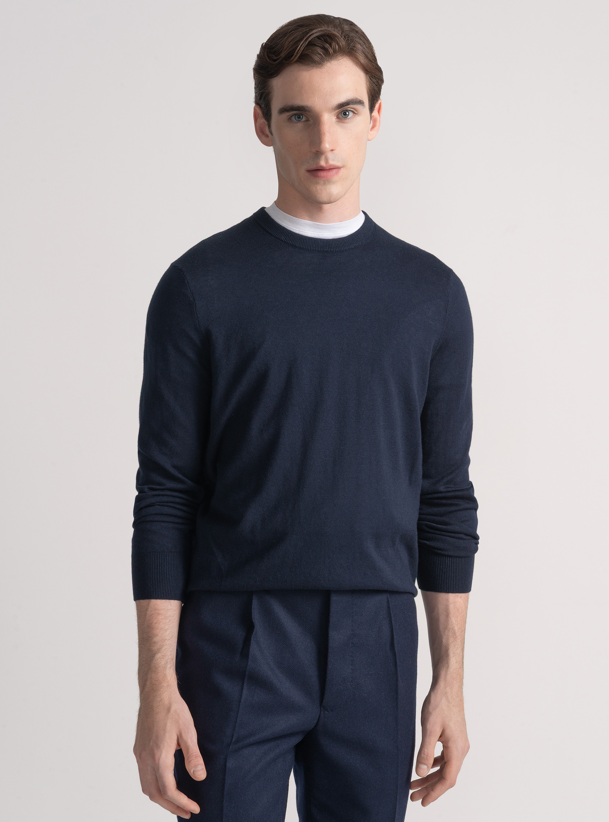 Maglia girocollo in cotone seta e cashmere
