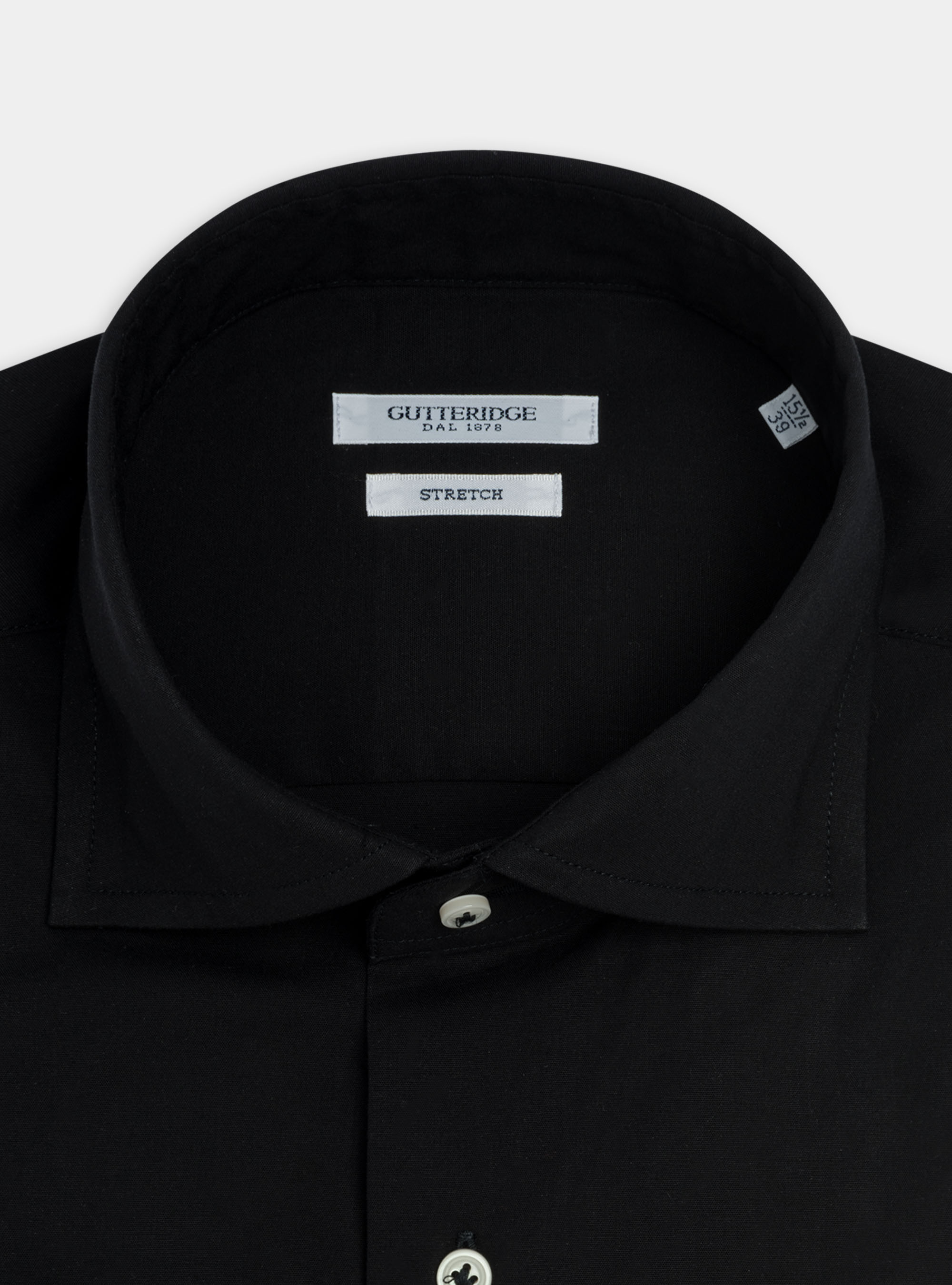 Camicia collo semi francese in popeline stretch, NERO