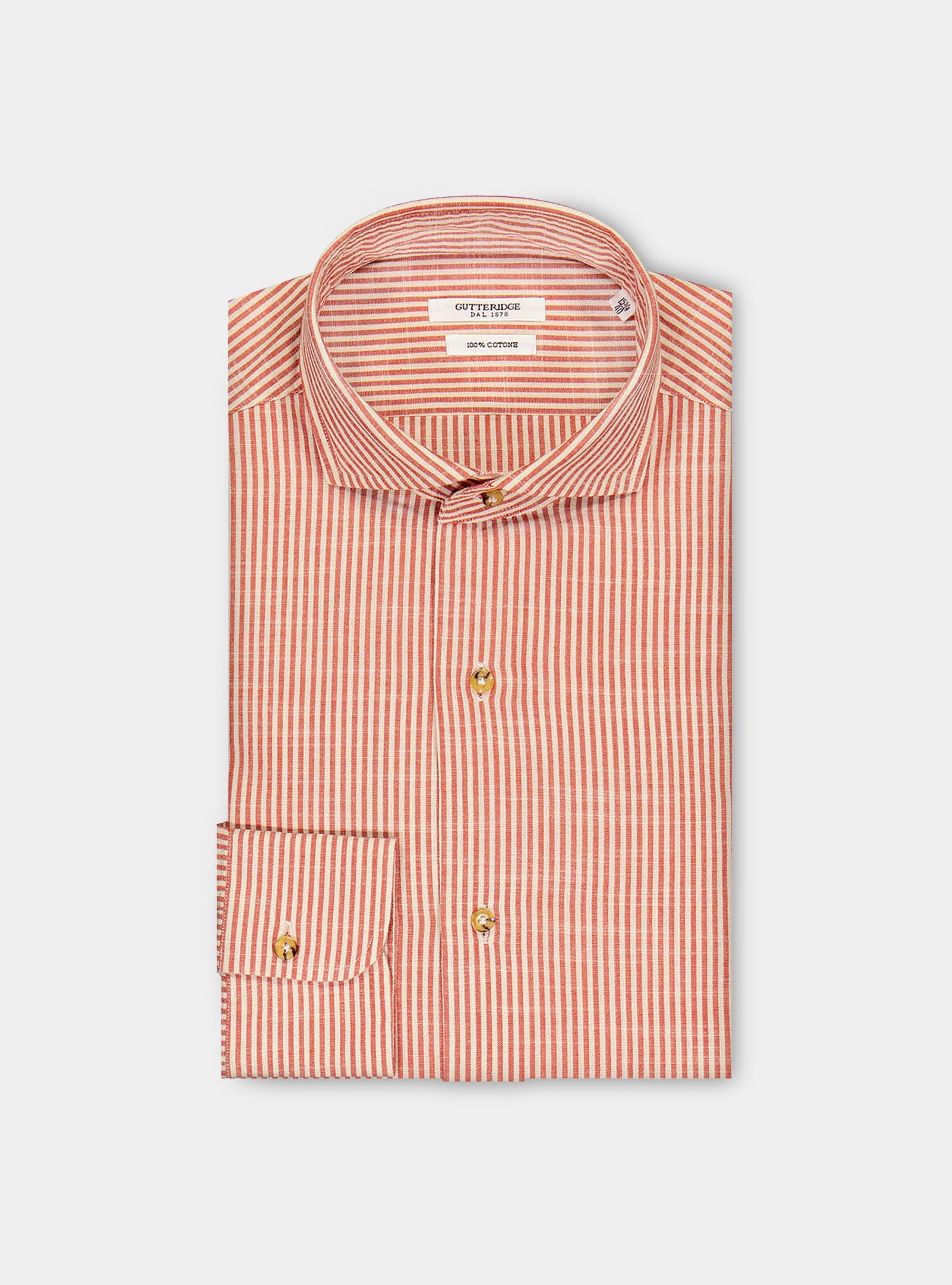 Raw striped cotton french collar shirt, RED