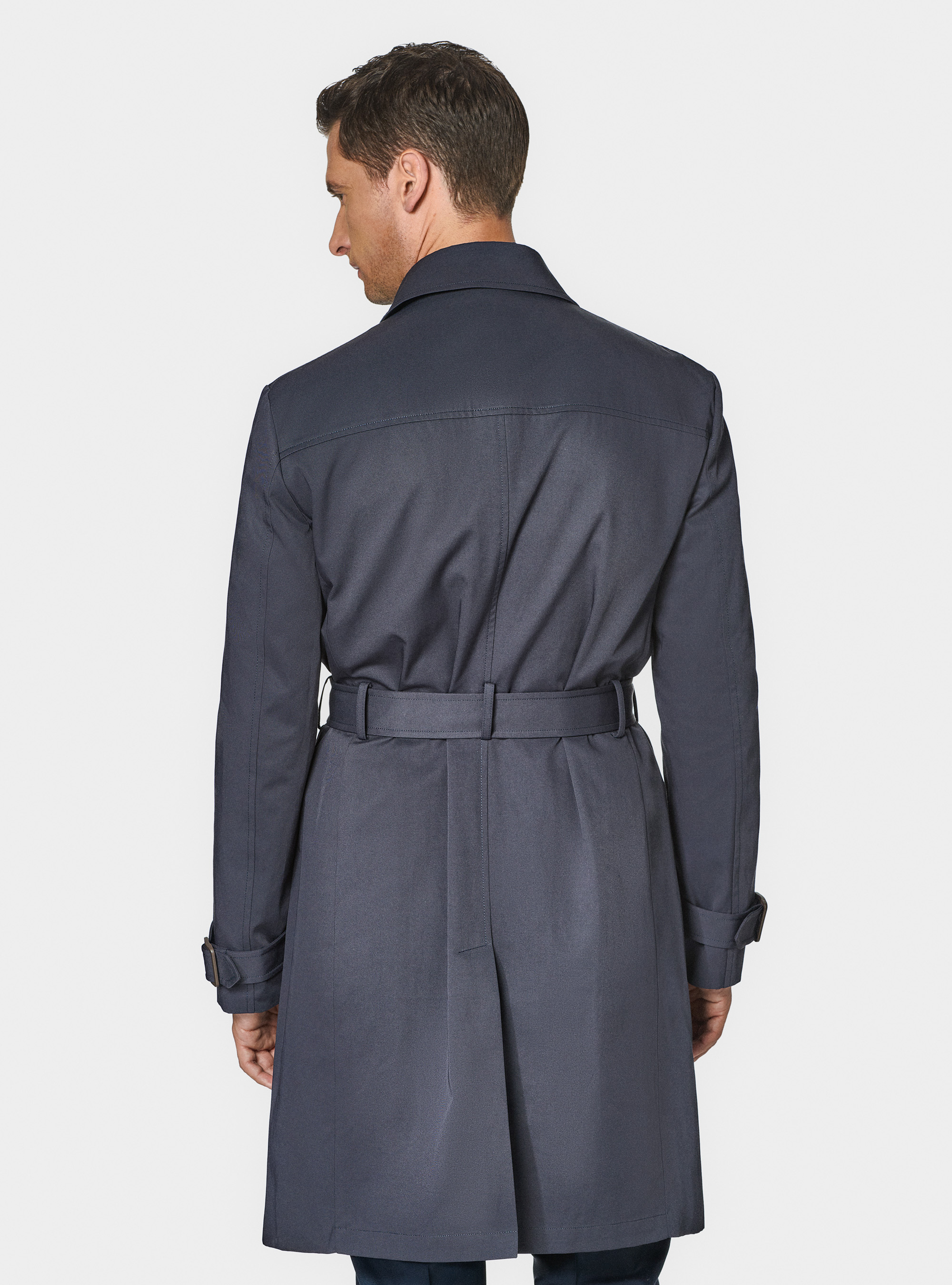 Cotton twill trench coat, NAVY BLUE