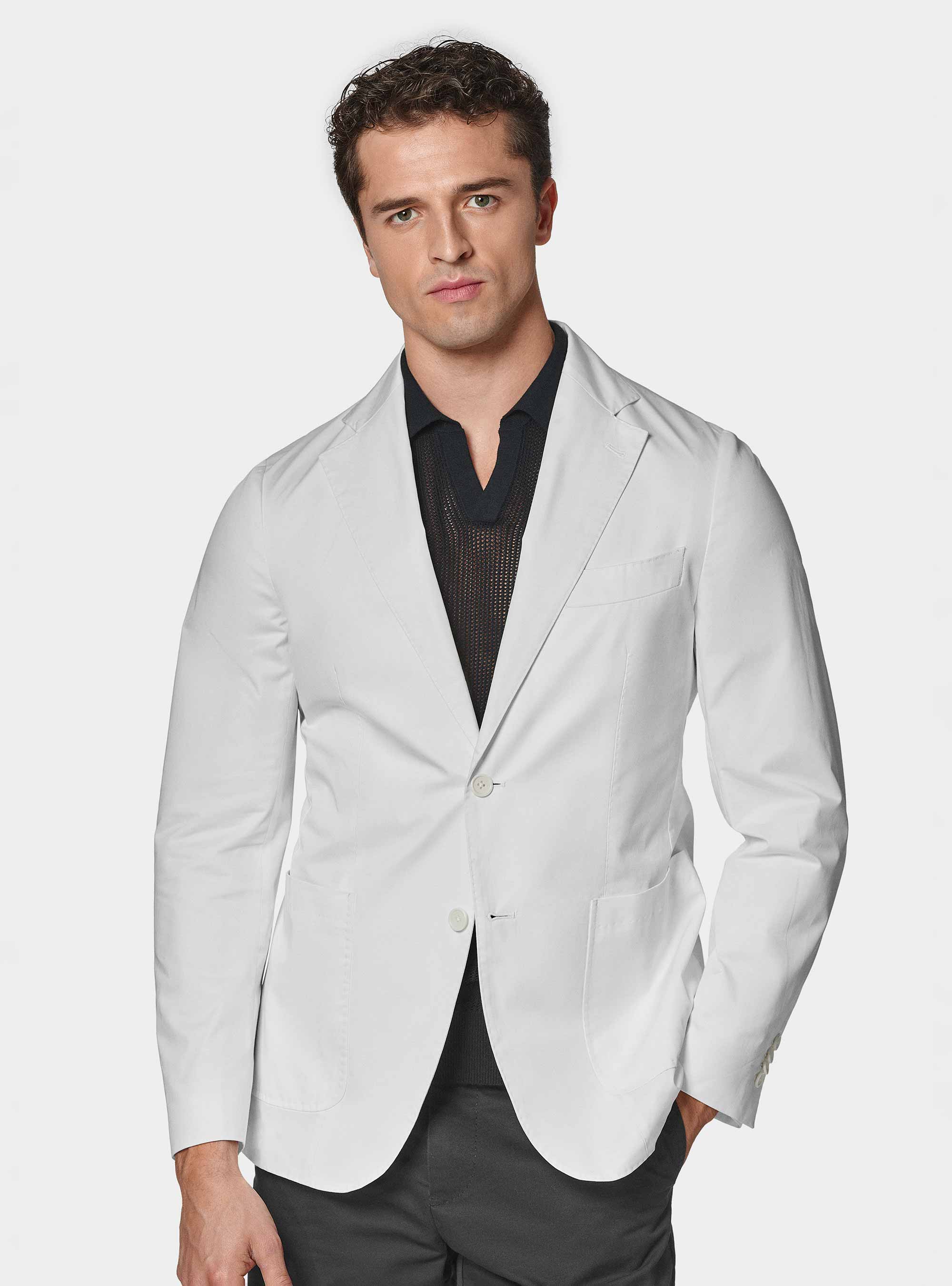 Cotton poplin blazer, WHITE