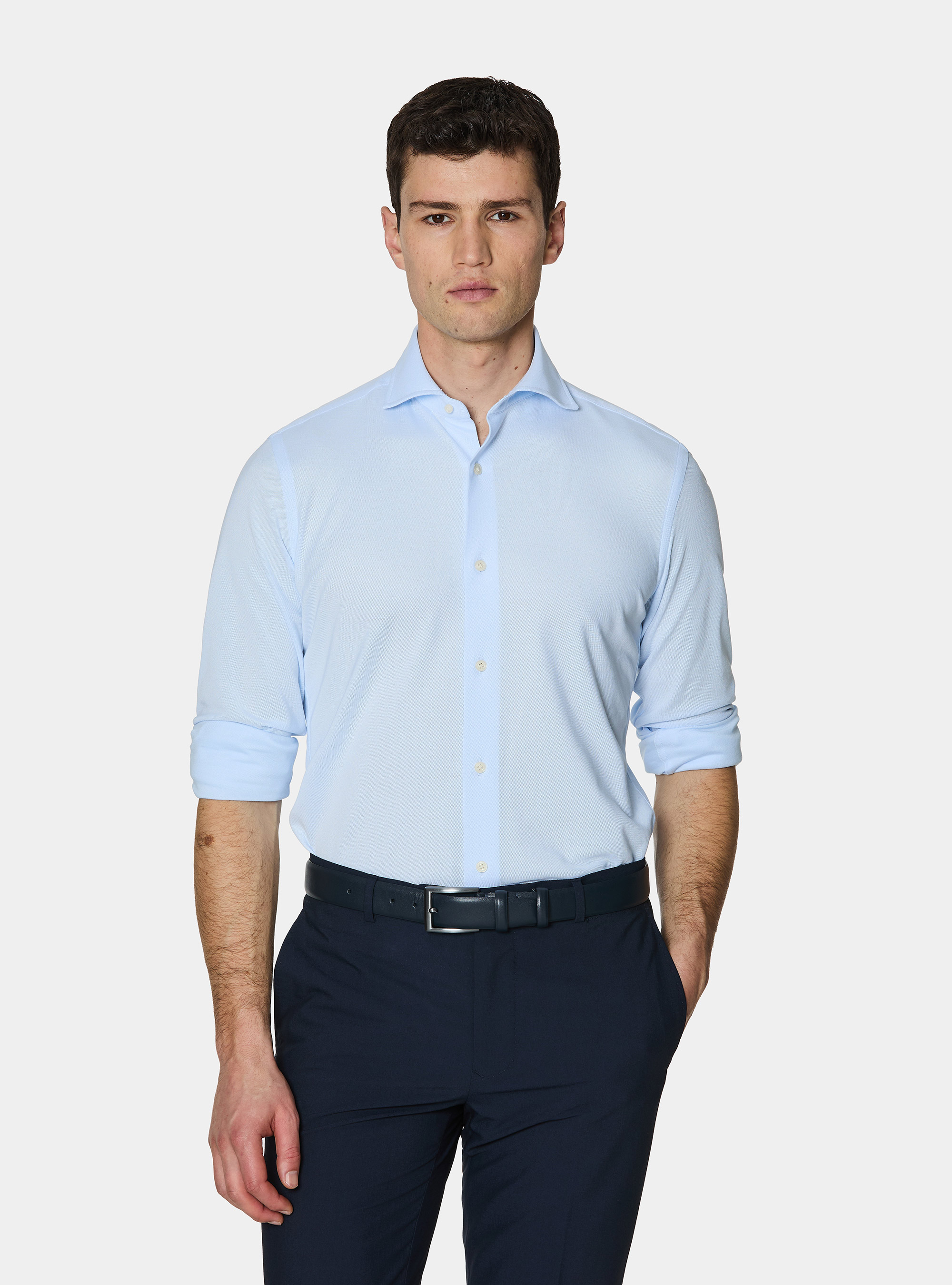 Camicia a polo GT01 in misto cotone piquet, AZZURRO