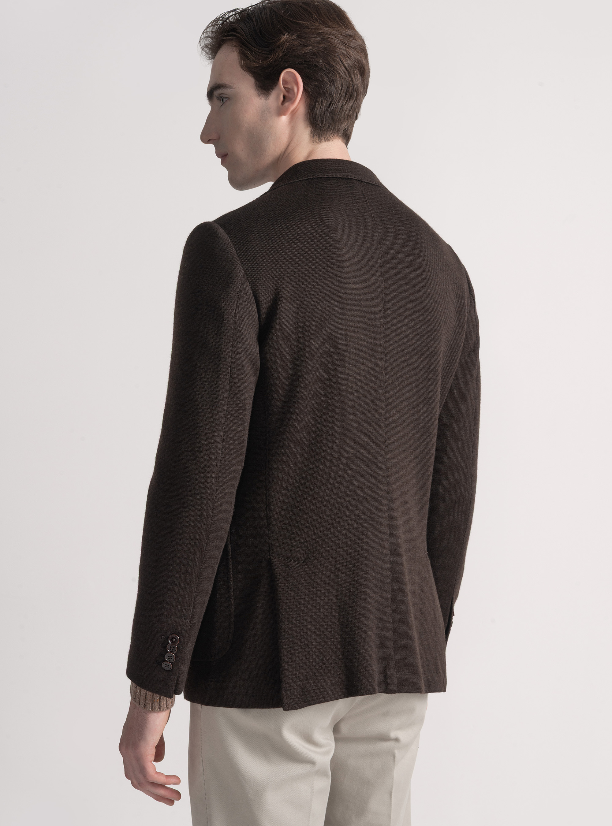 Giacca jersey in lana e cotone, MARRONE