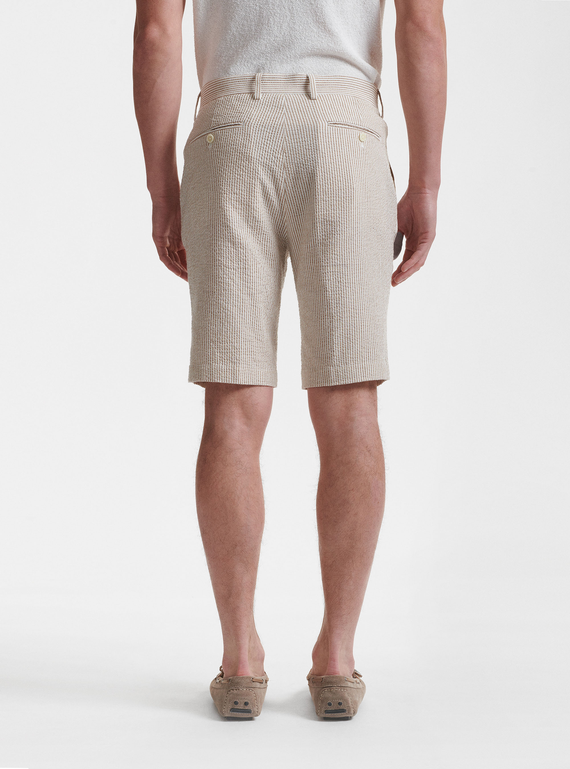 Bermuda rigato in cotone seersucker, ECRU