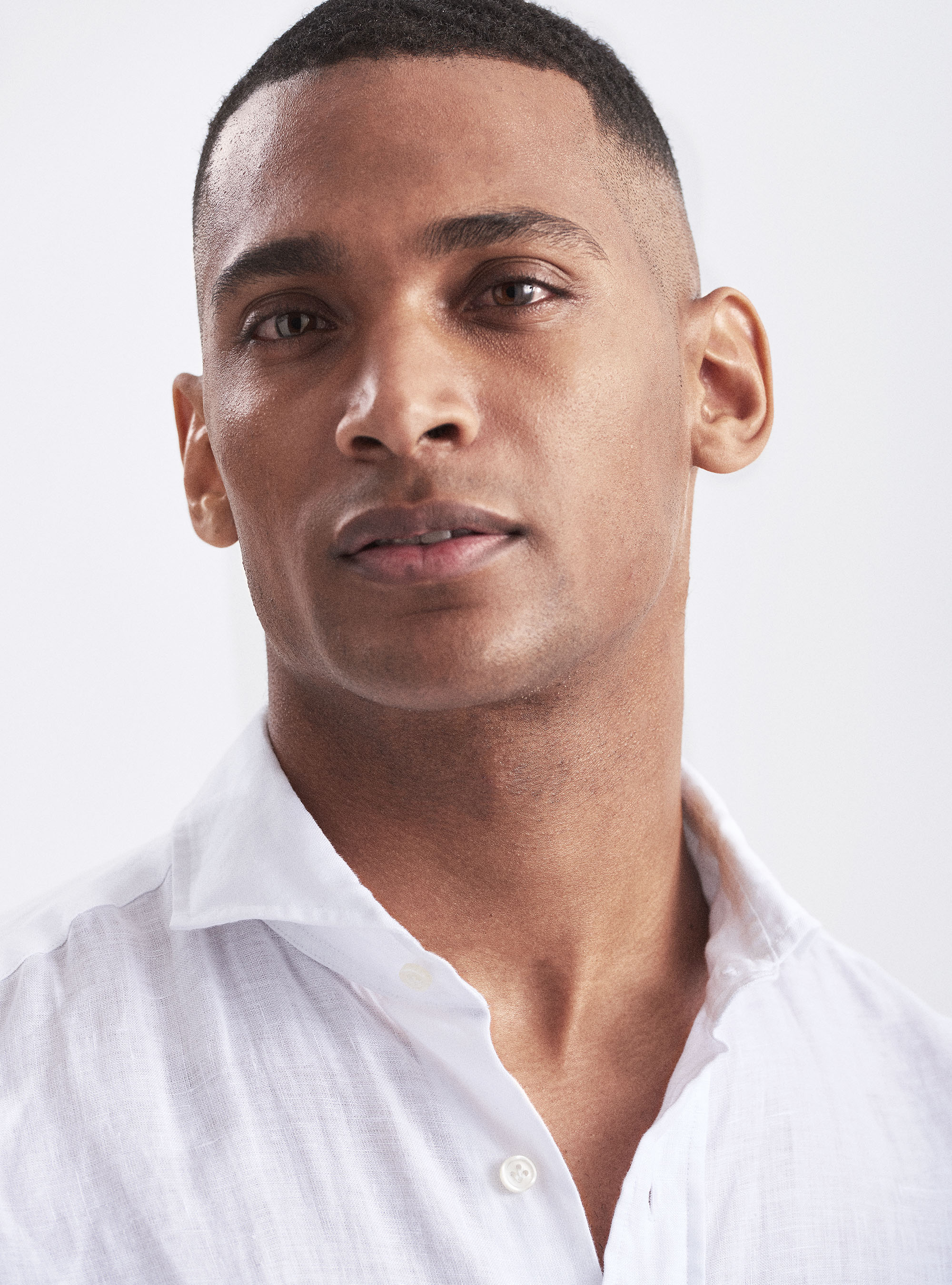 Camicia collo francese in lino, BIANCO