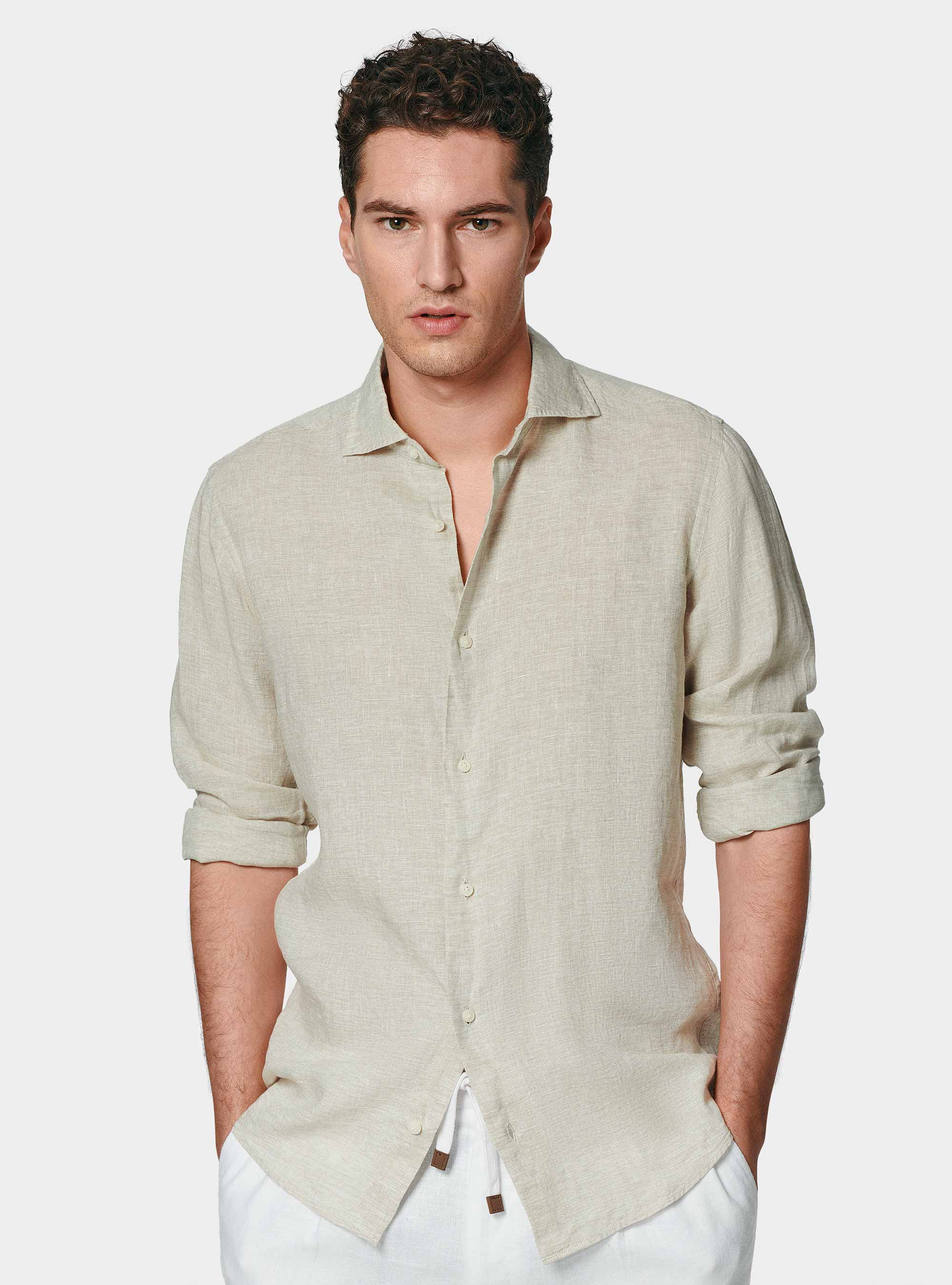 Camicia in puro lino, ECRU MELANGE 0562C
