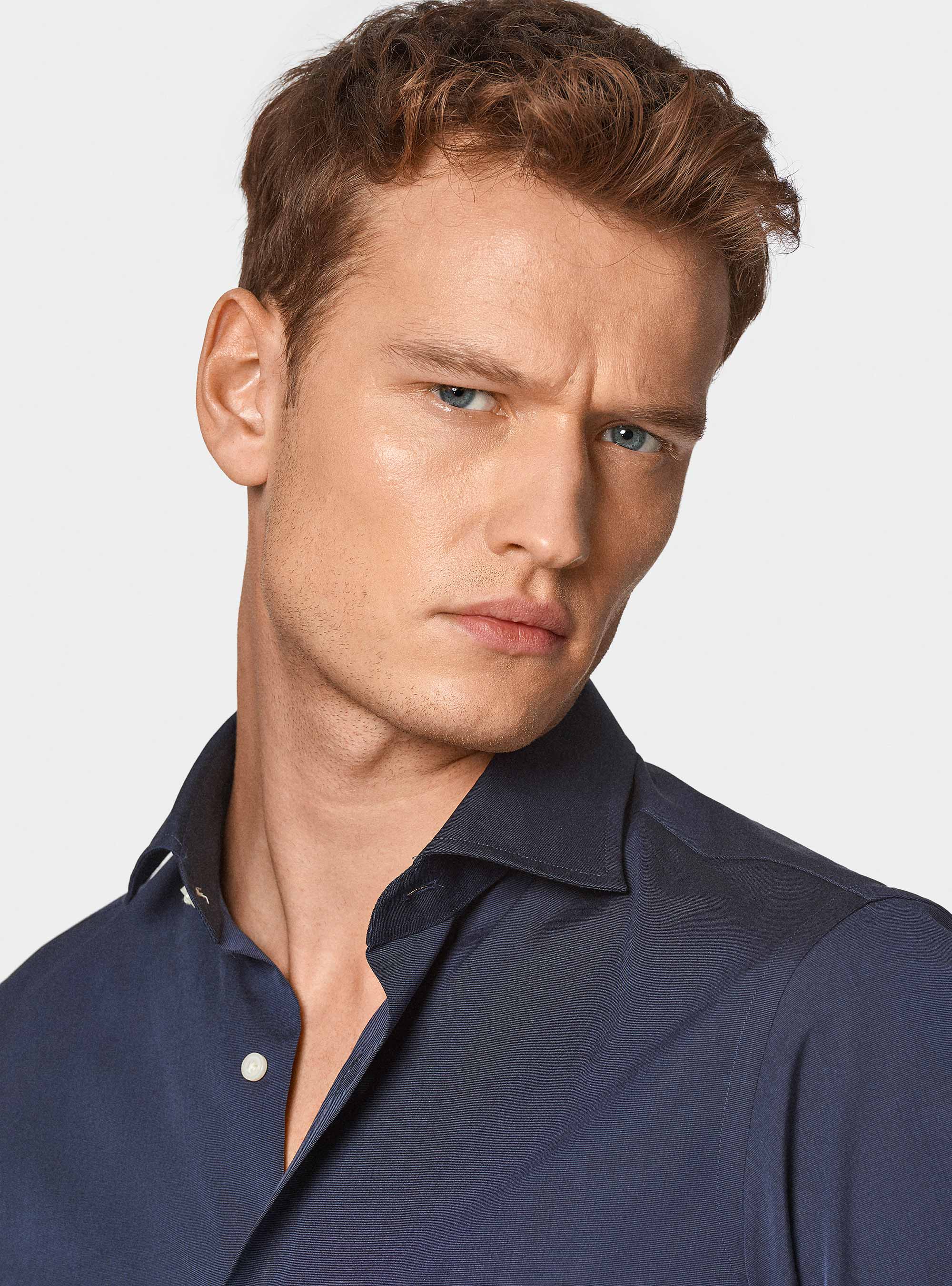 Cotton fil a fil shirt, NAVY BLUE