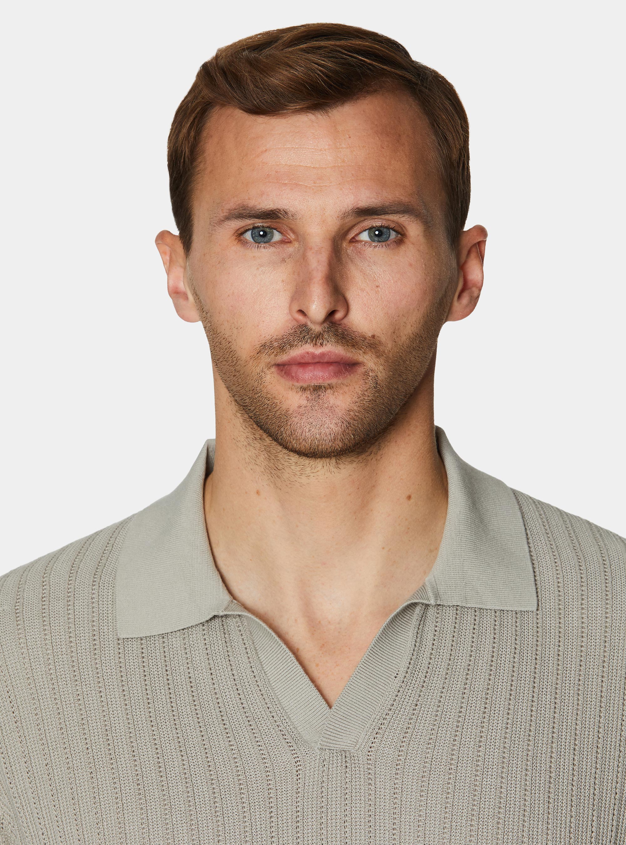 Polo in maglia traforata senza bottoni in cotone extrafine, SABBIA