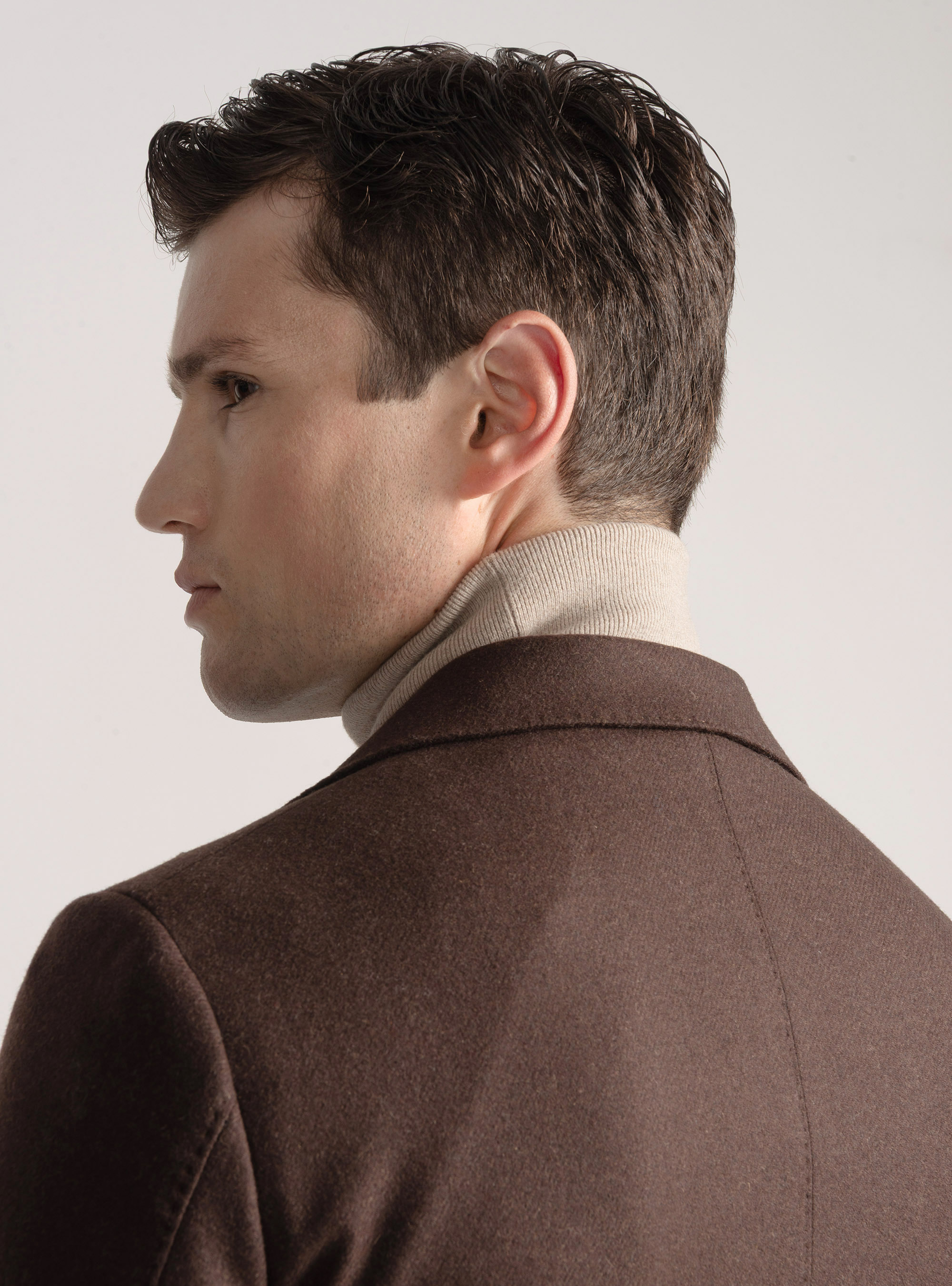 Double-breasted flannel blazer, BROWN