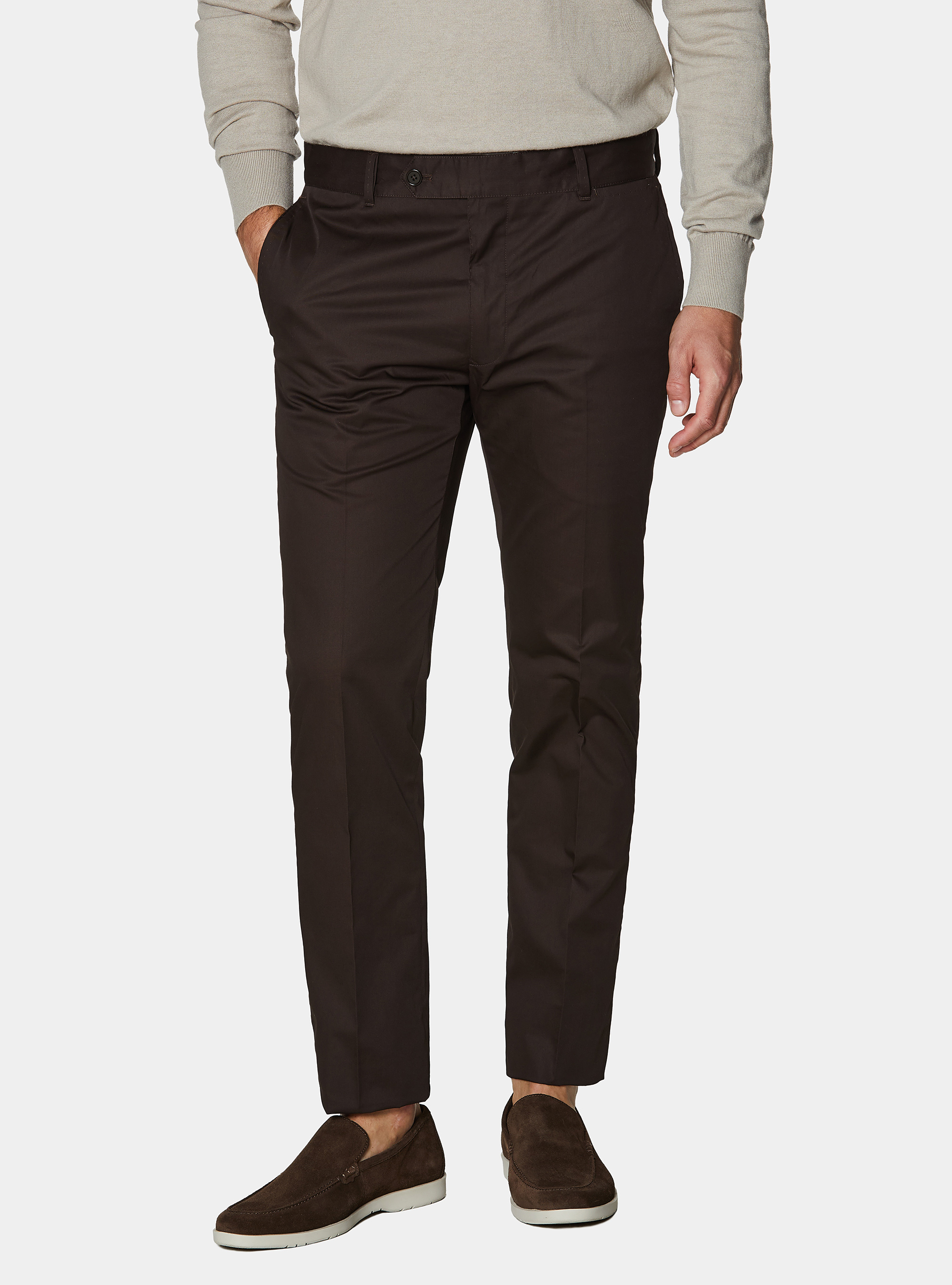 Pantaloni chino in twill leggero, MARRONE