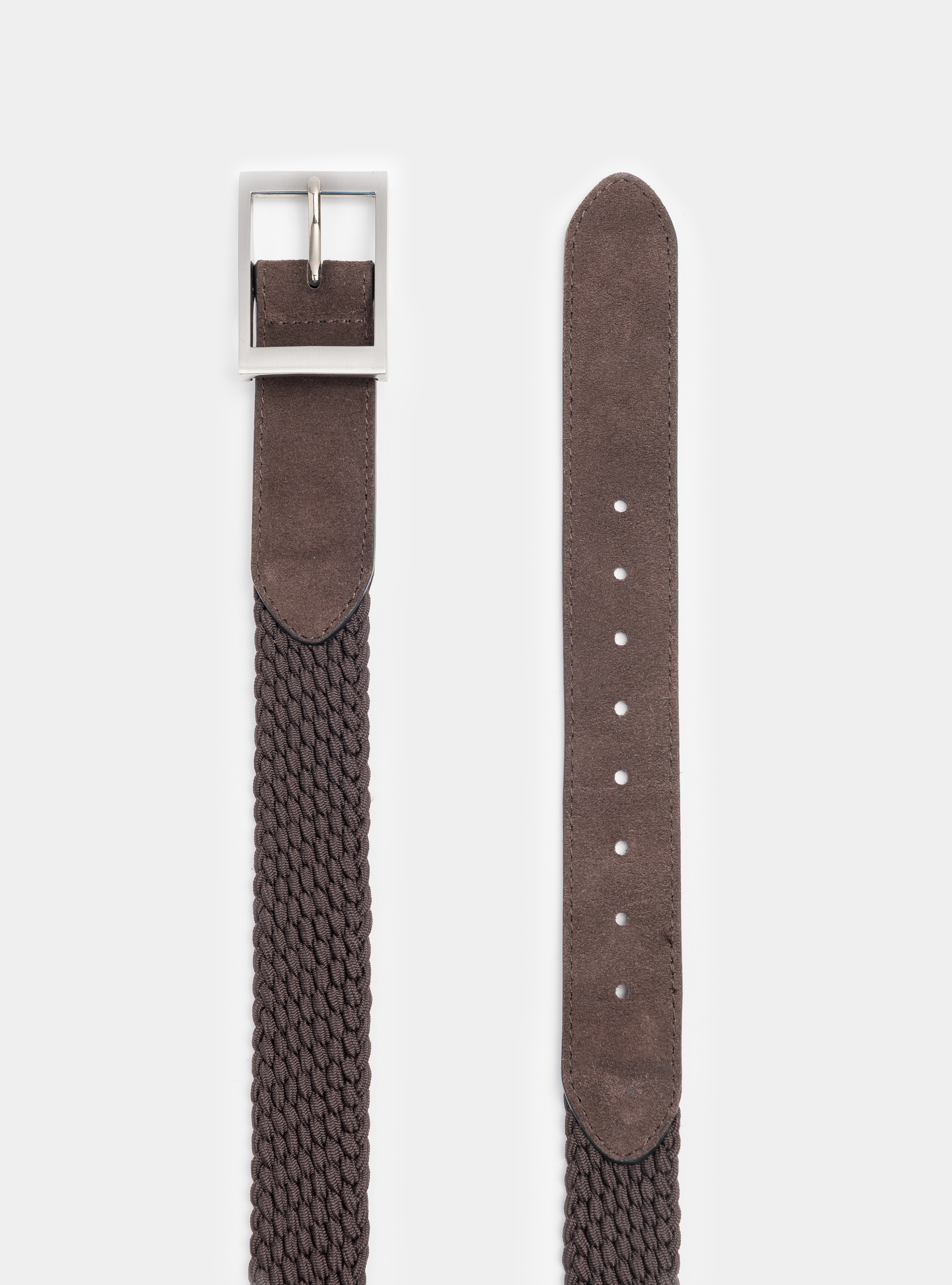 Cintura intrecciata elastica con finiture in suede, FANGO