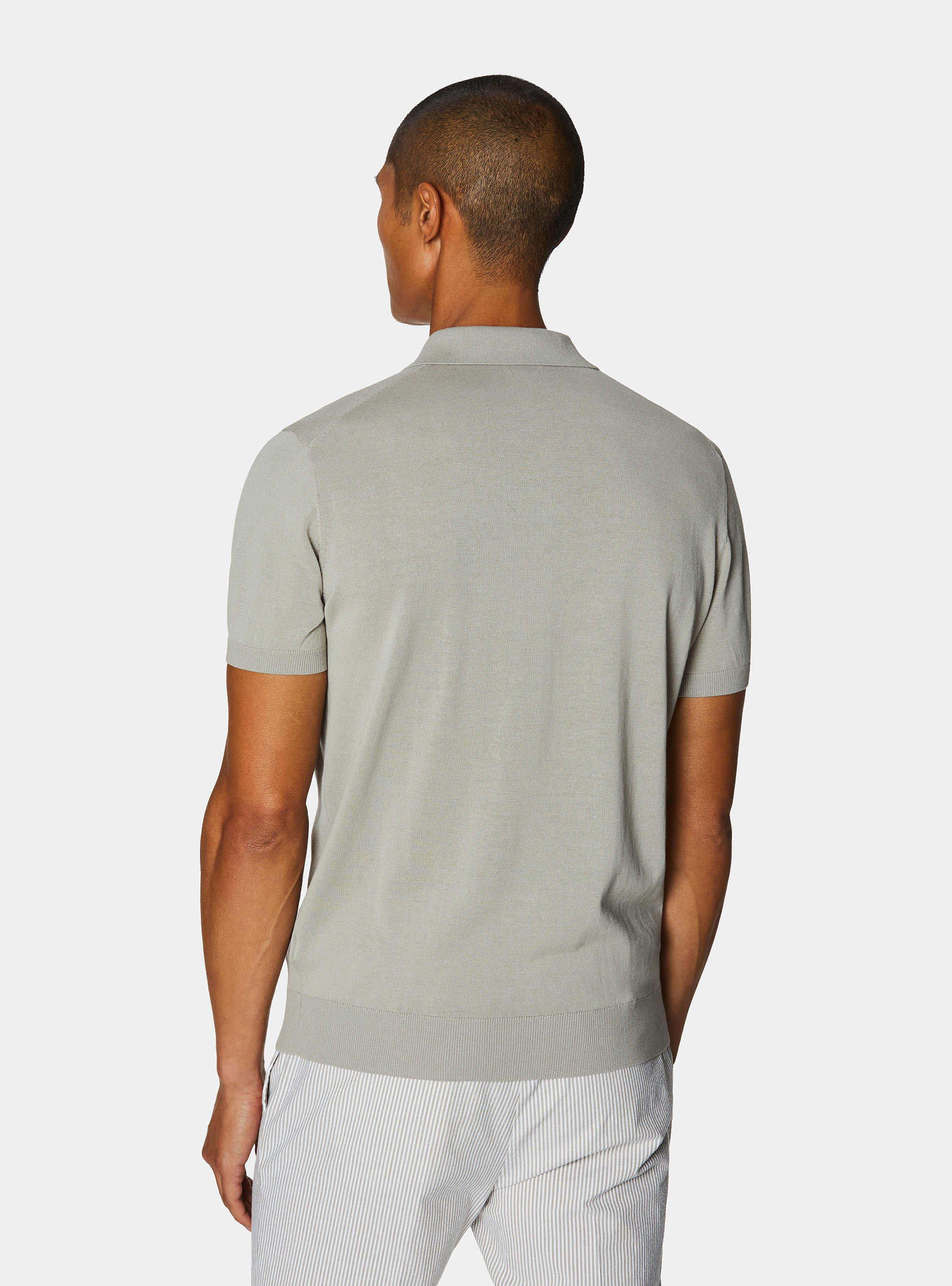 Polo tricot&eacute; sans boutons en coton extra-fin, SABLE