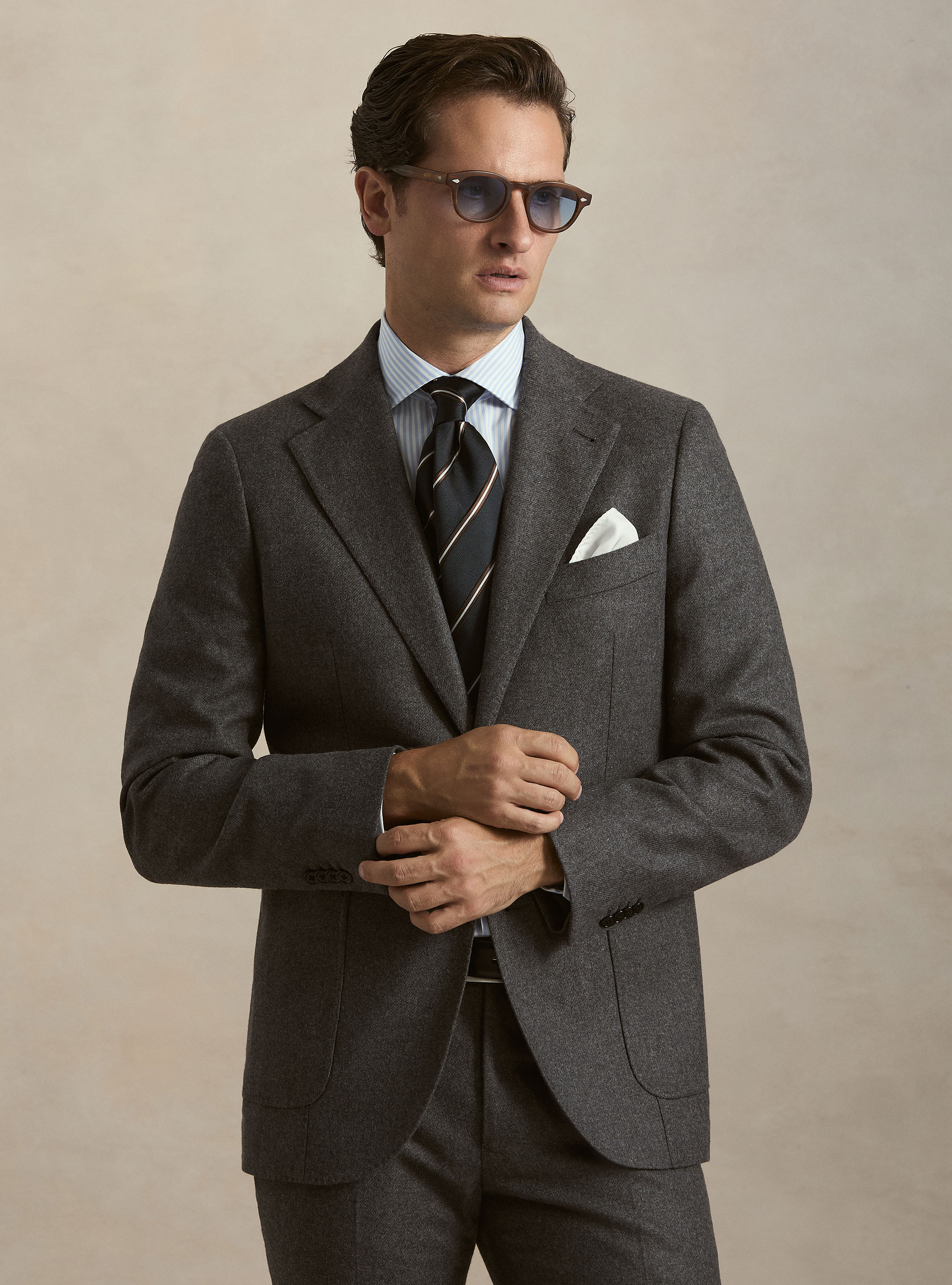 Wool blend flannel blazer, ASPHALT GREY