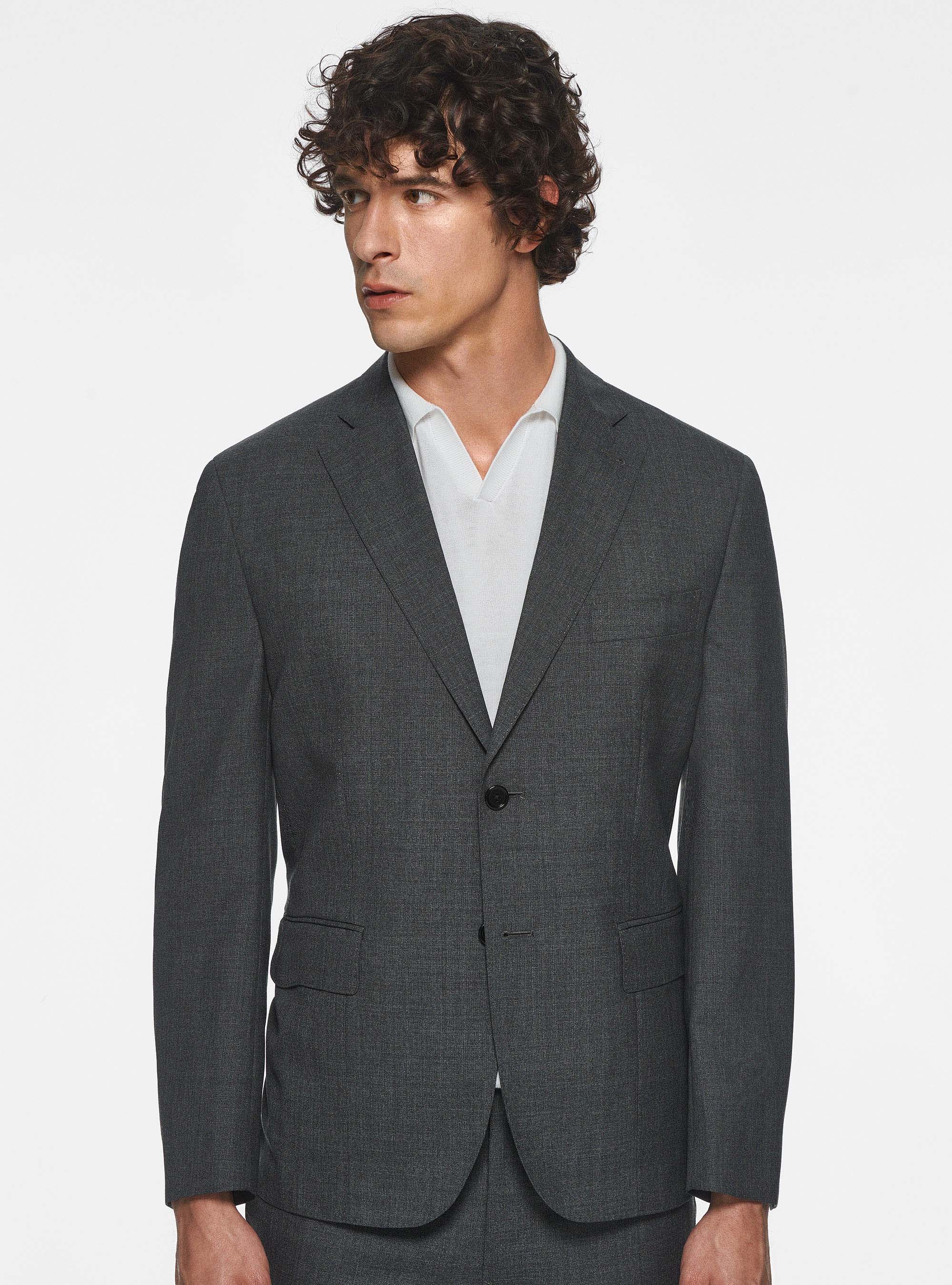 Giacca drop 4 in pura lana, ASFALTO 0112C