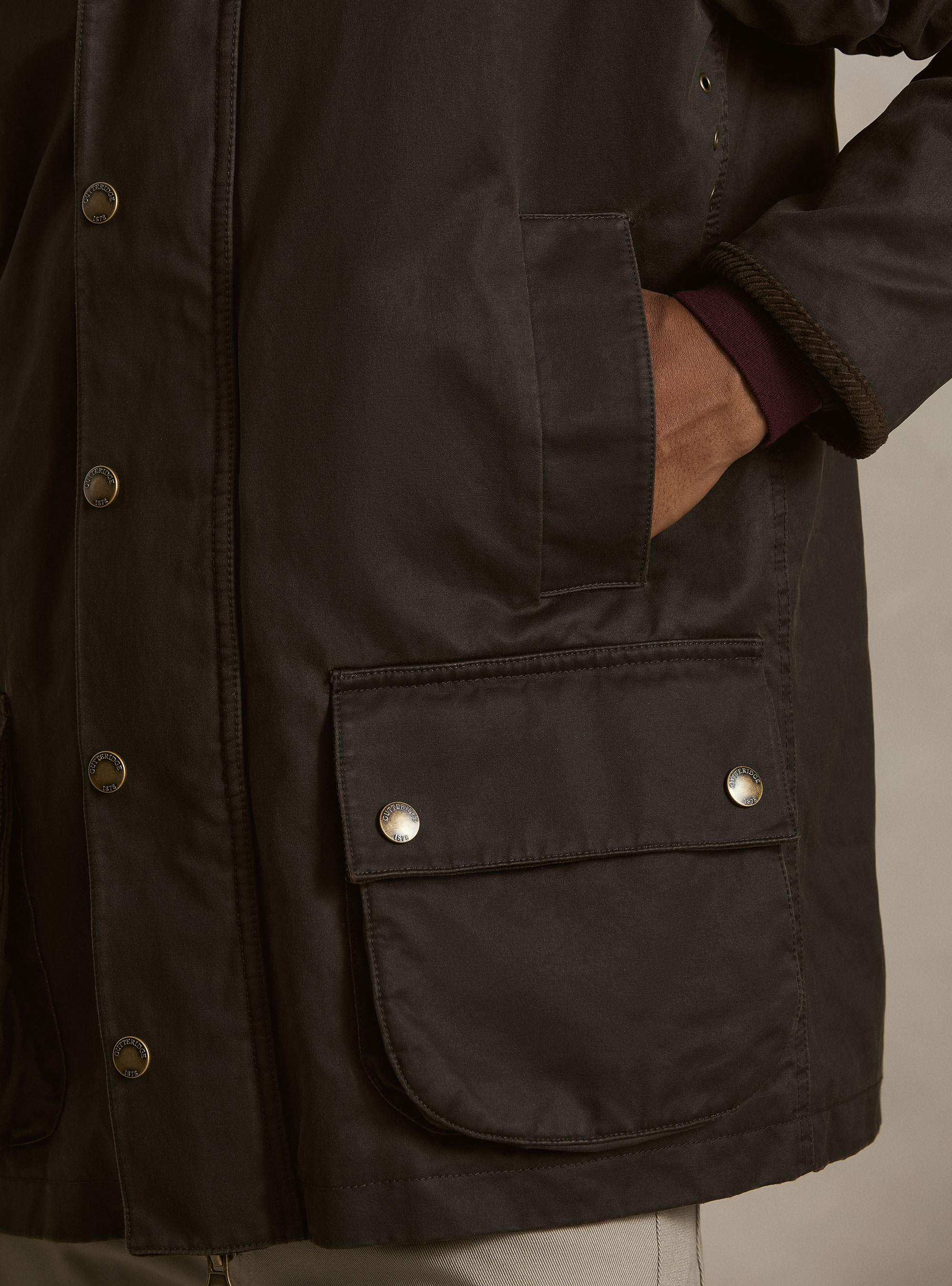 Cotton-blend waxed jacket, BROWN
