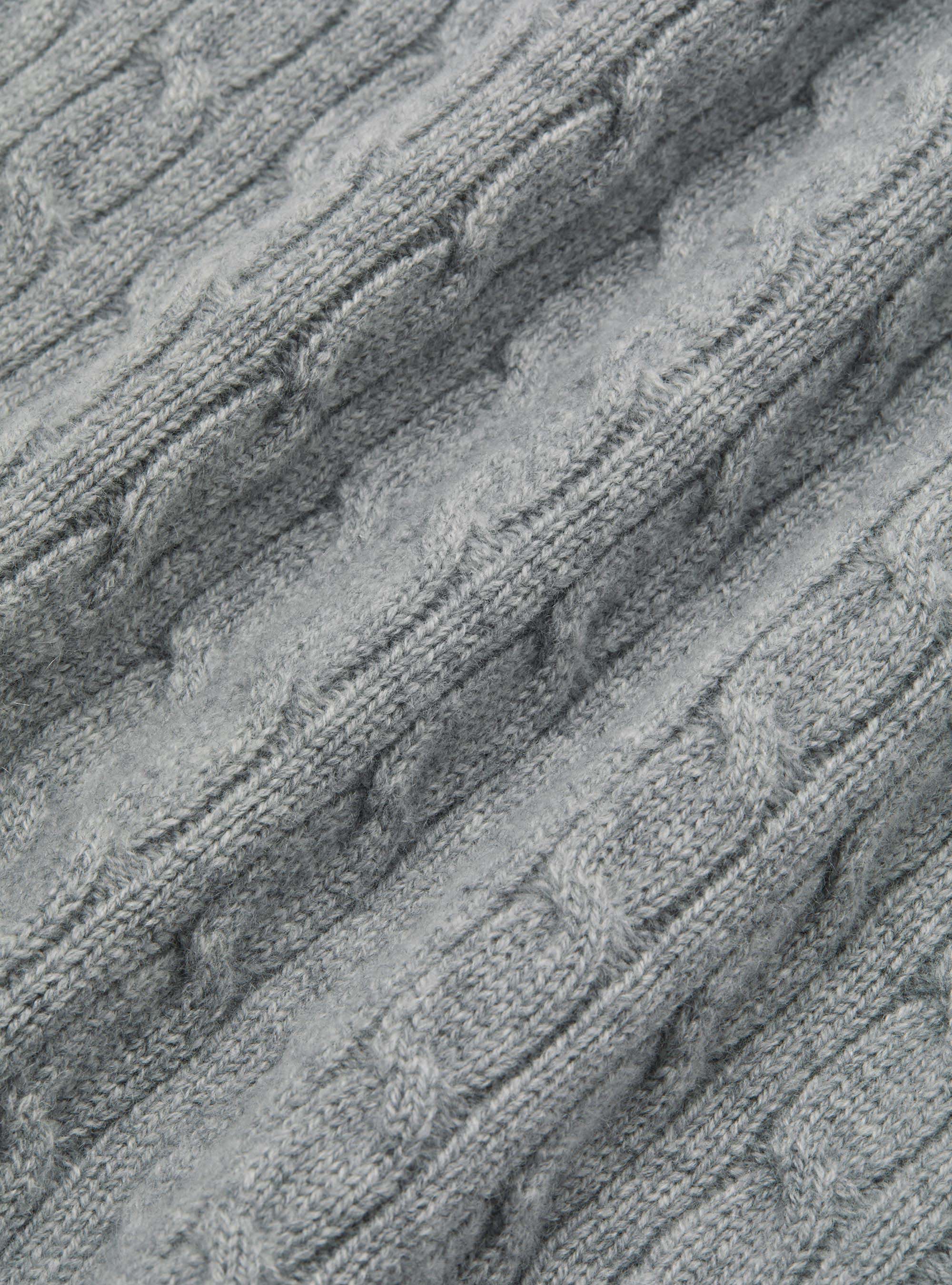 Maglia collo alto in lana cashmere con treccia, GRIGIO MELANGE 0151C