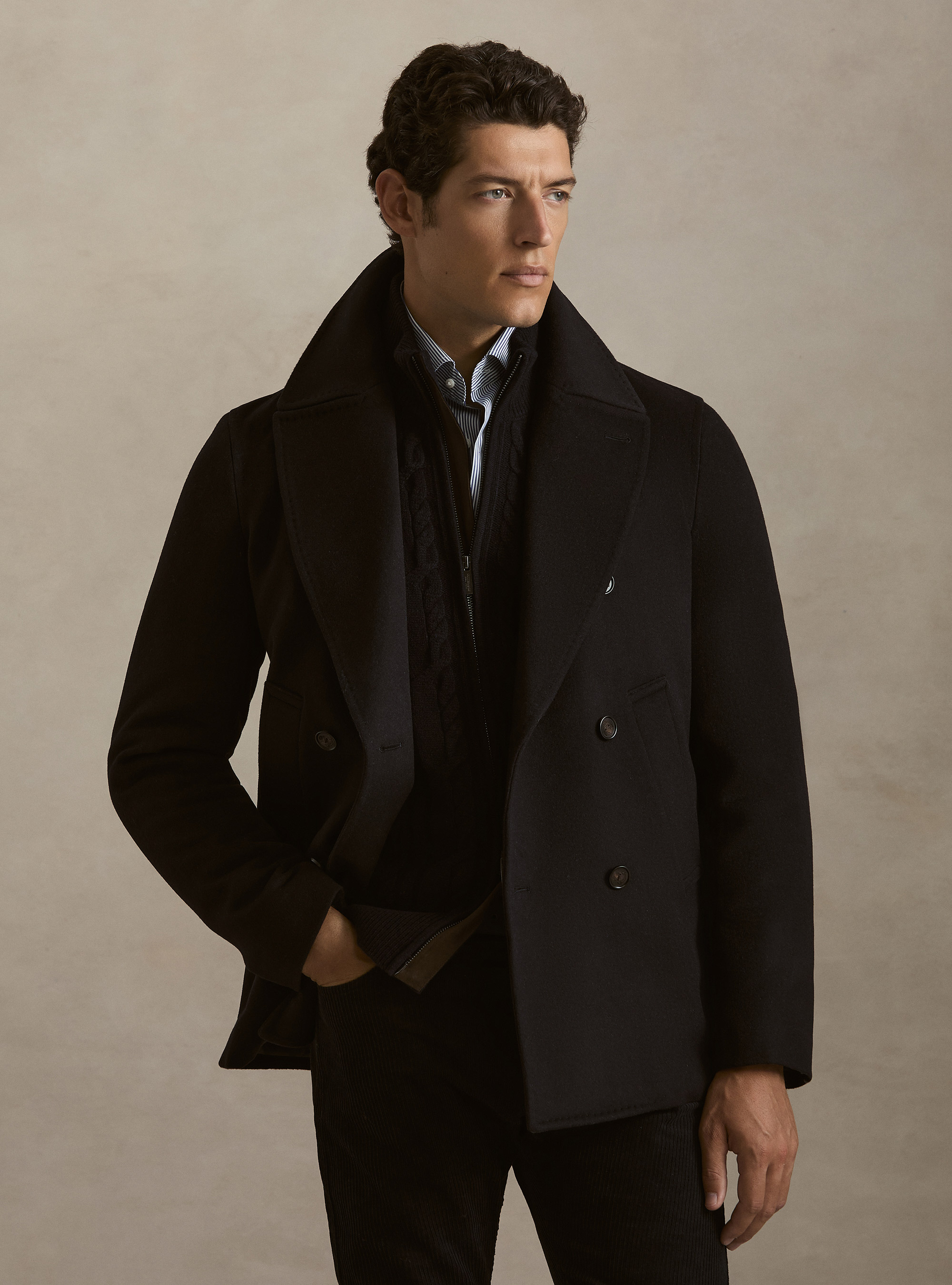 Peacoat de lana y cachemira, AZUL MARINO