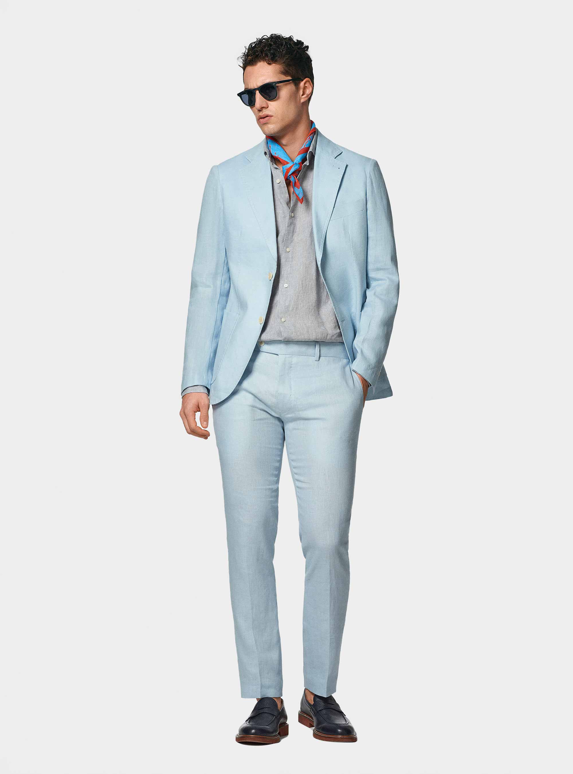 Giacca abito in puro lino, AZZURRO