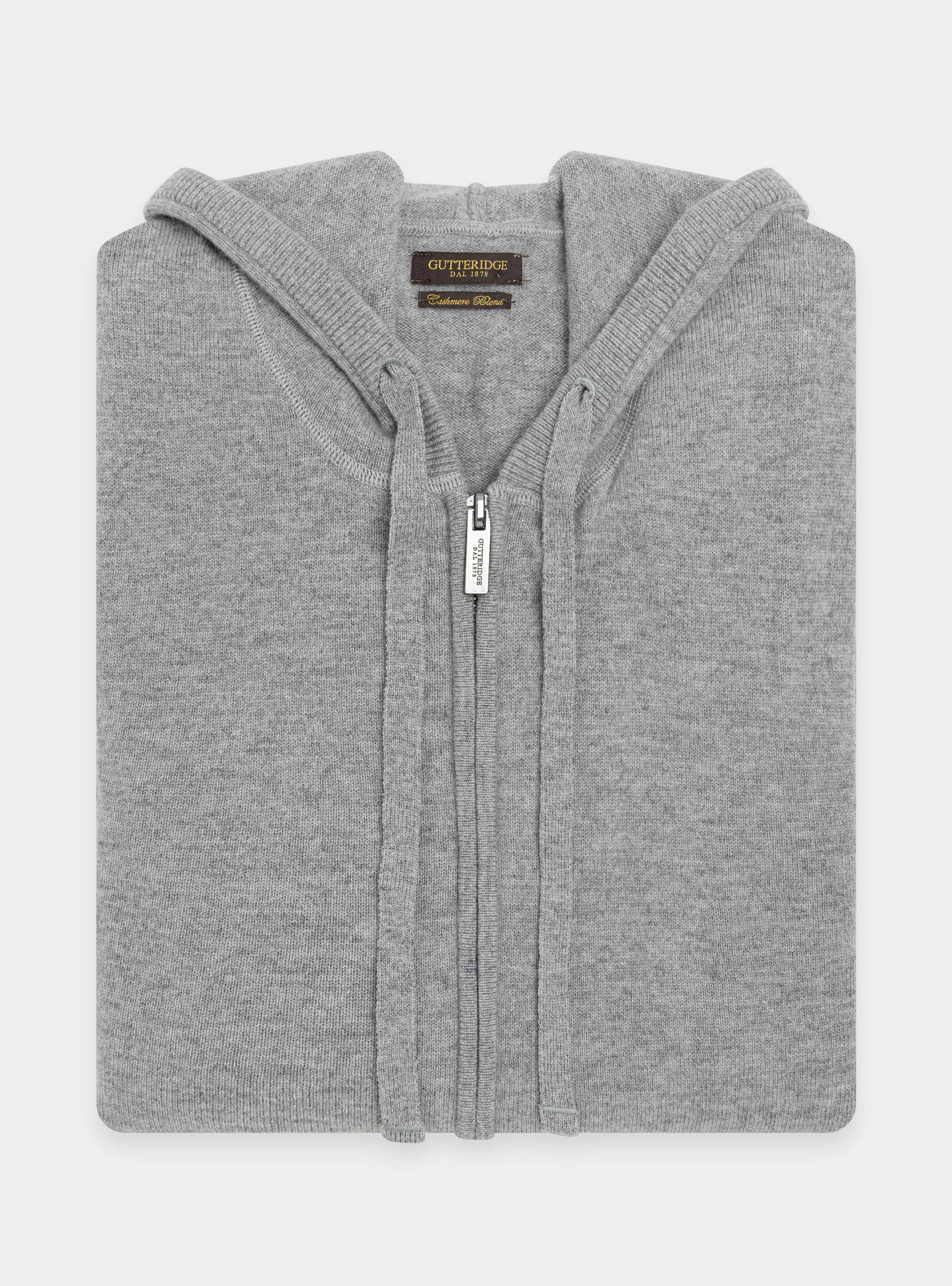 Maglia con zip e cappuccio in lana lambswool e cashmere, GRIGIO MELANGE 0151C