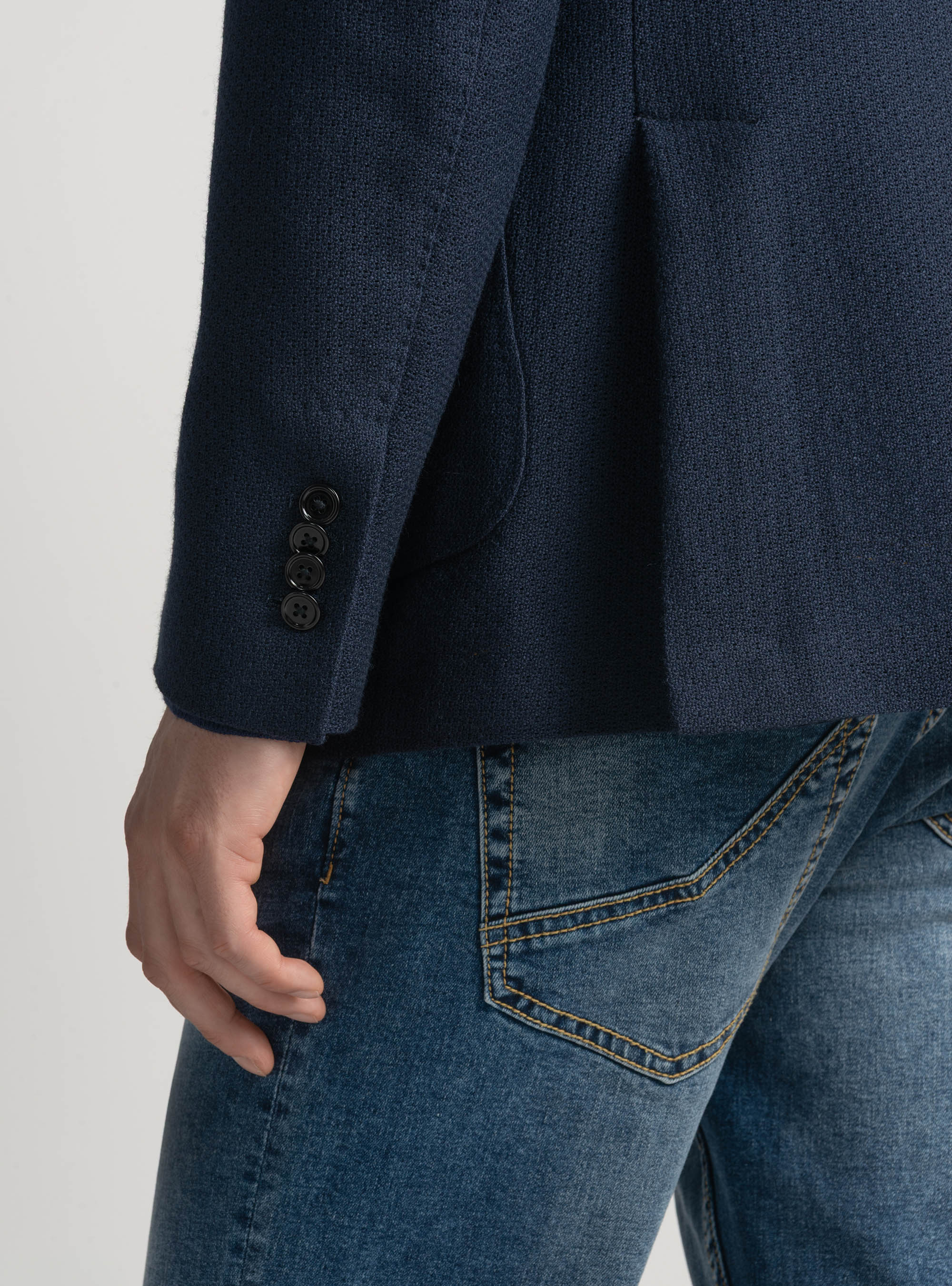 Giacca giro inglese in lana e cotone, BLU NAVY