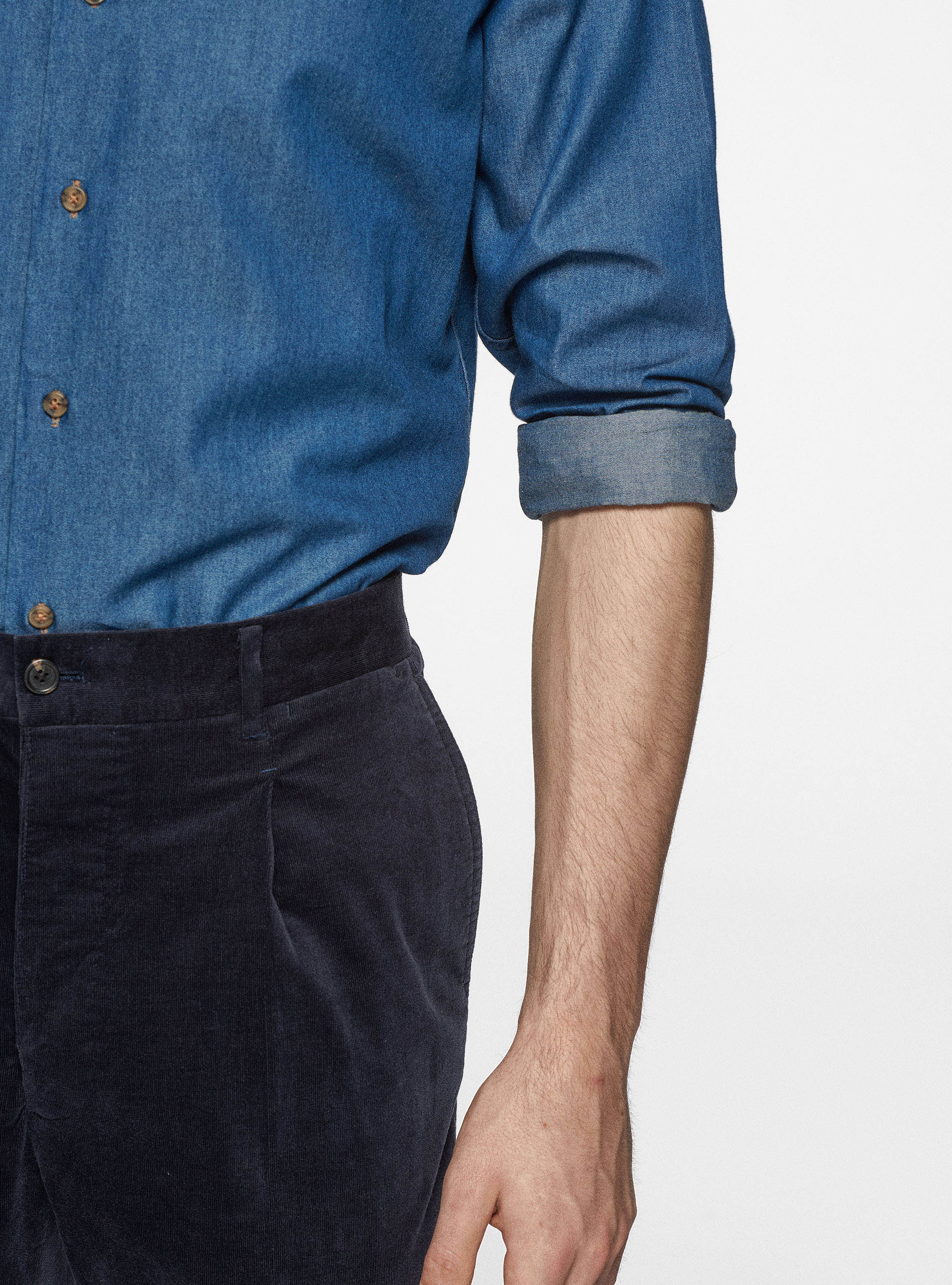 Camicia in cotone chambray, BLU NAVY