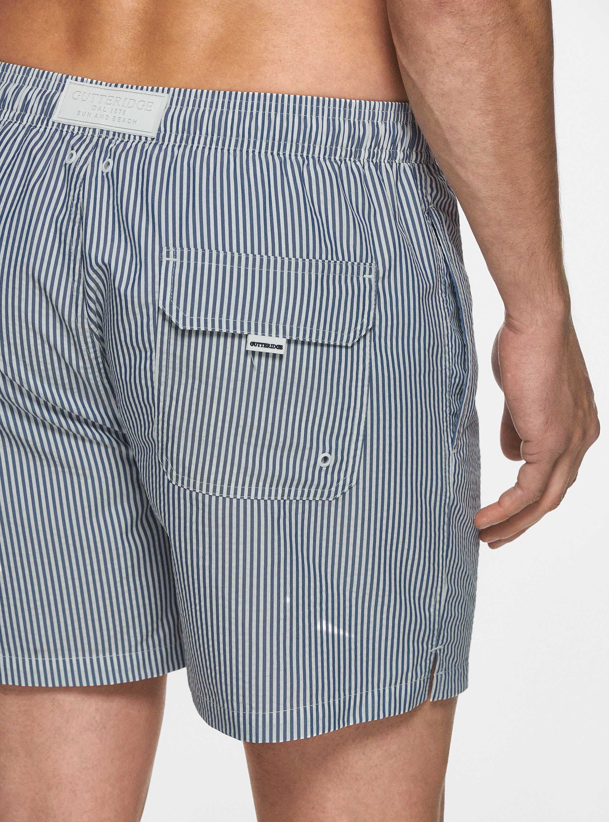 Costume da bagno in seersucker rigato, BLU
