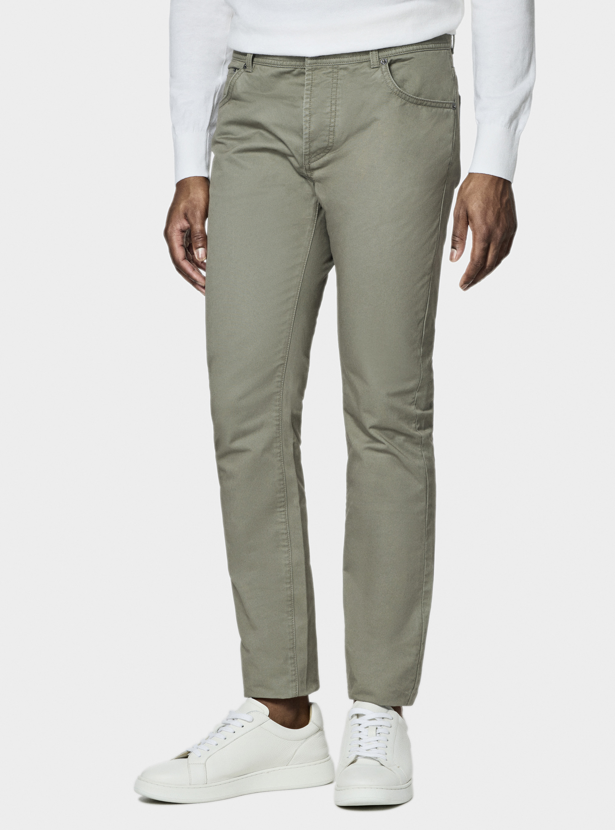 Pantaloni 5 tasche in twill di cotone, SALVIA 0602C