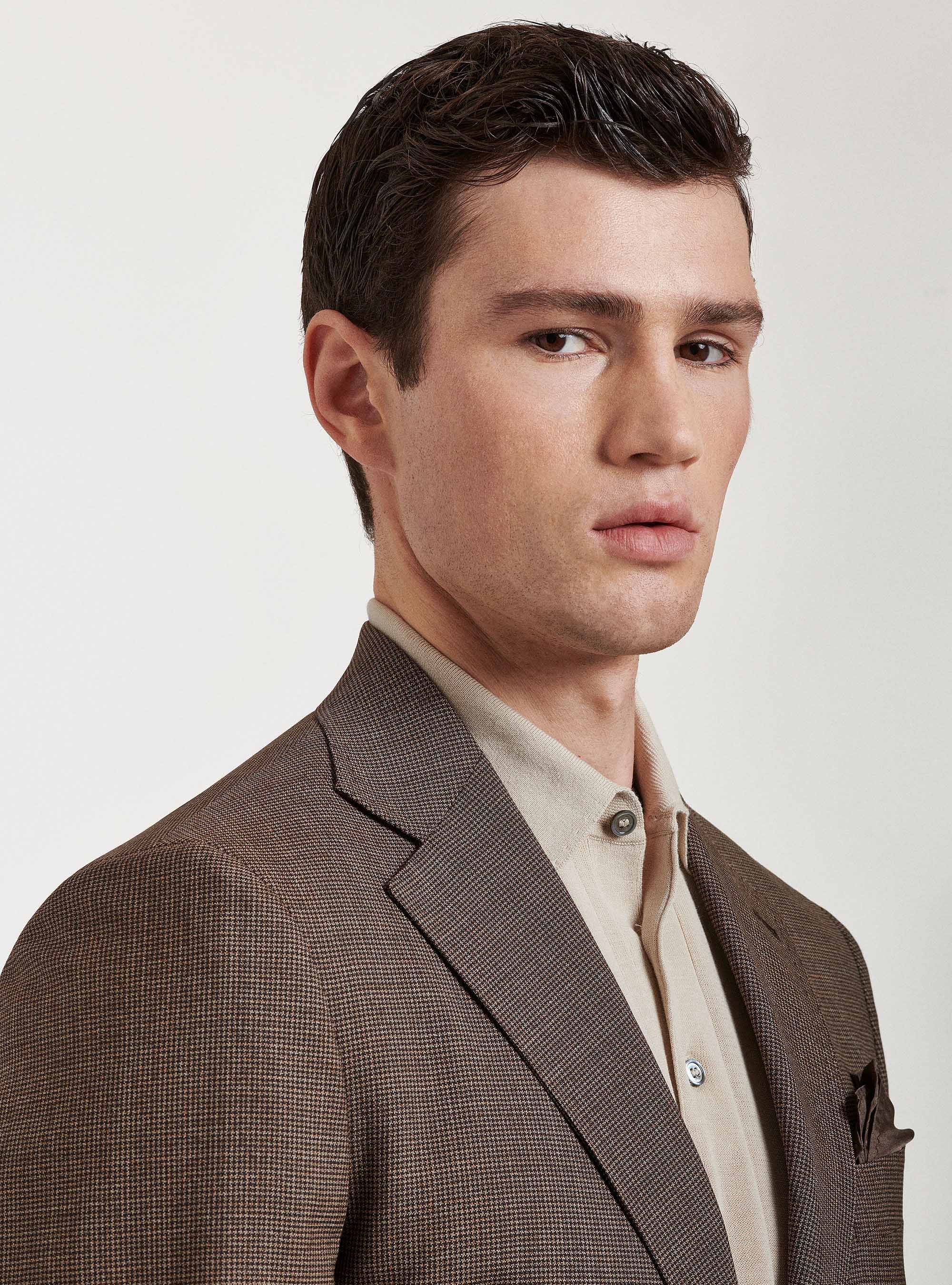 Giacca per abito in pura lana pied de poule, MARRONE