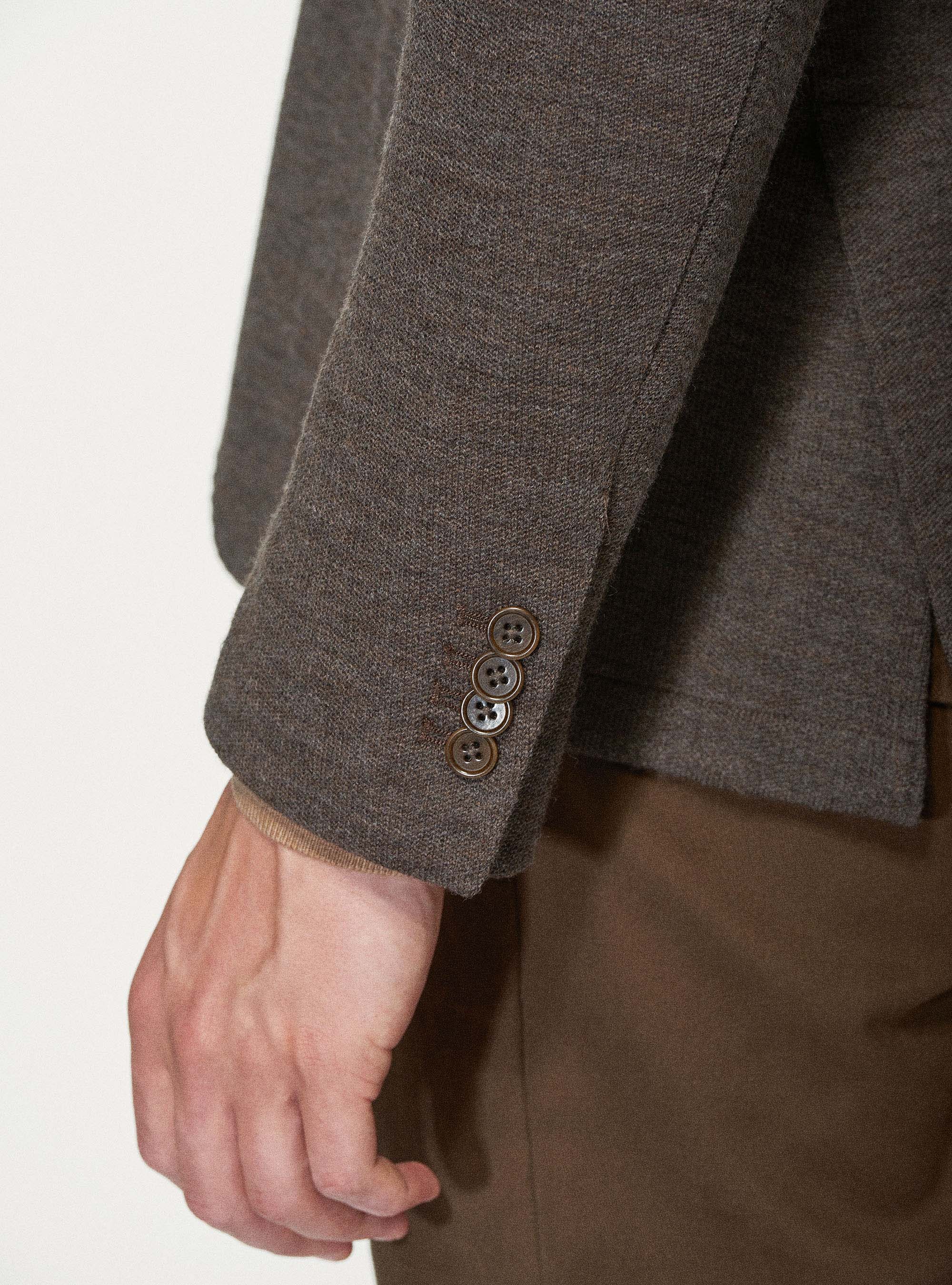 Giacca sfoderata in jersey di lana e cotone, MARRONE