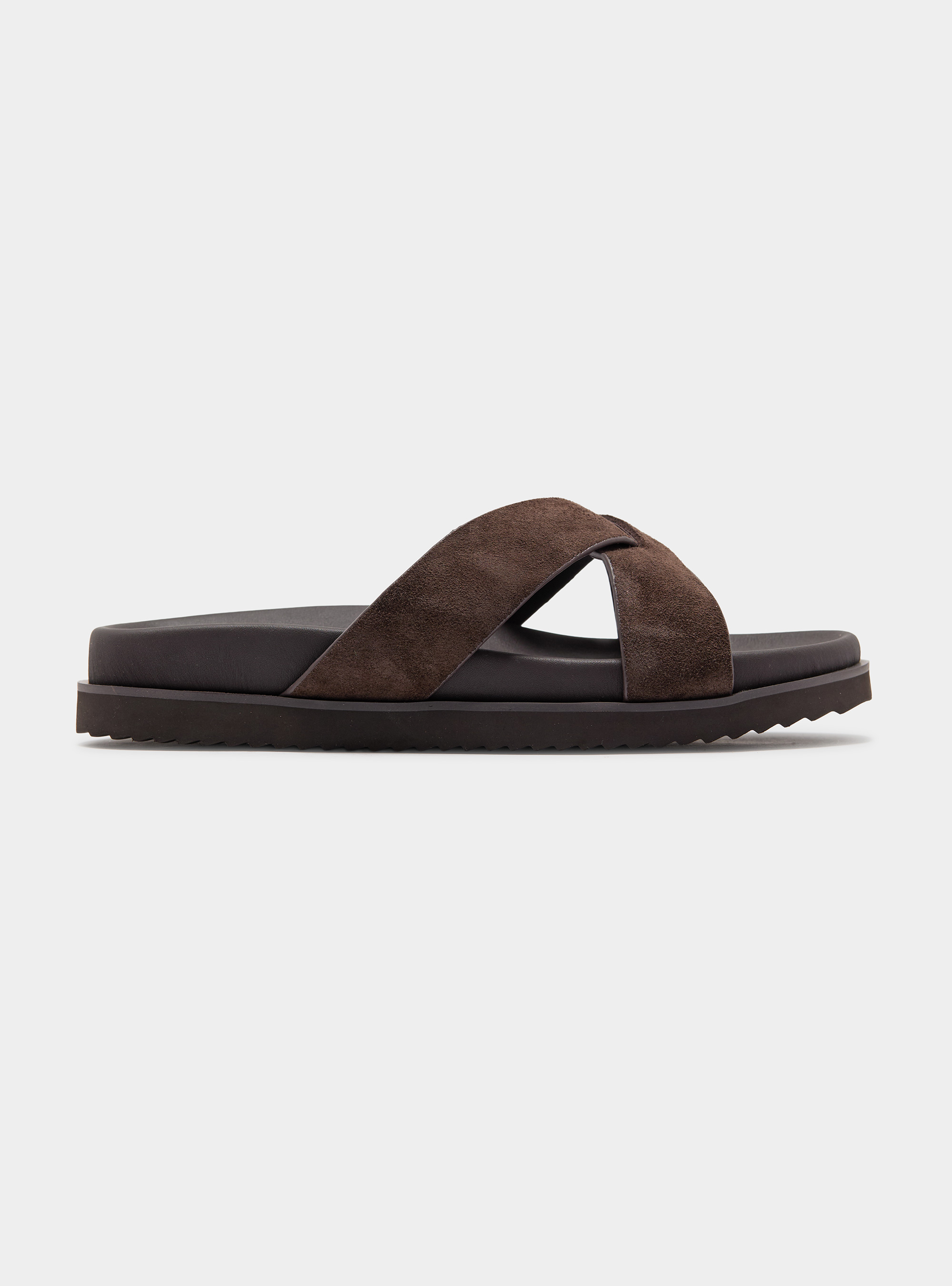 Sandali slider in suede, MARRON