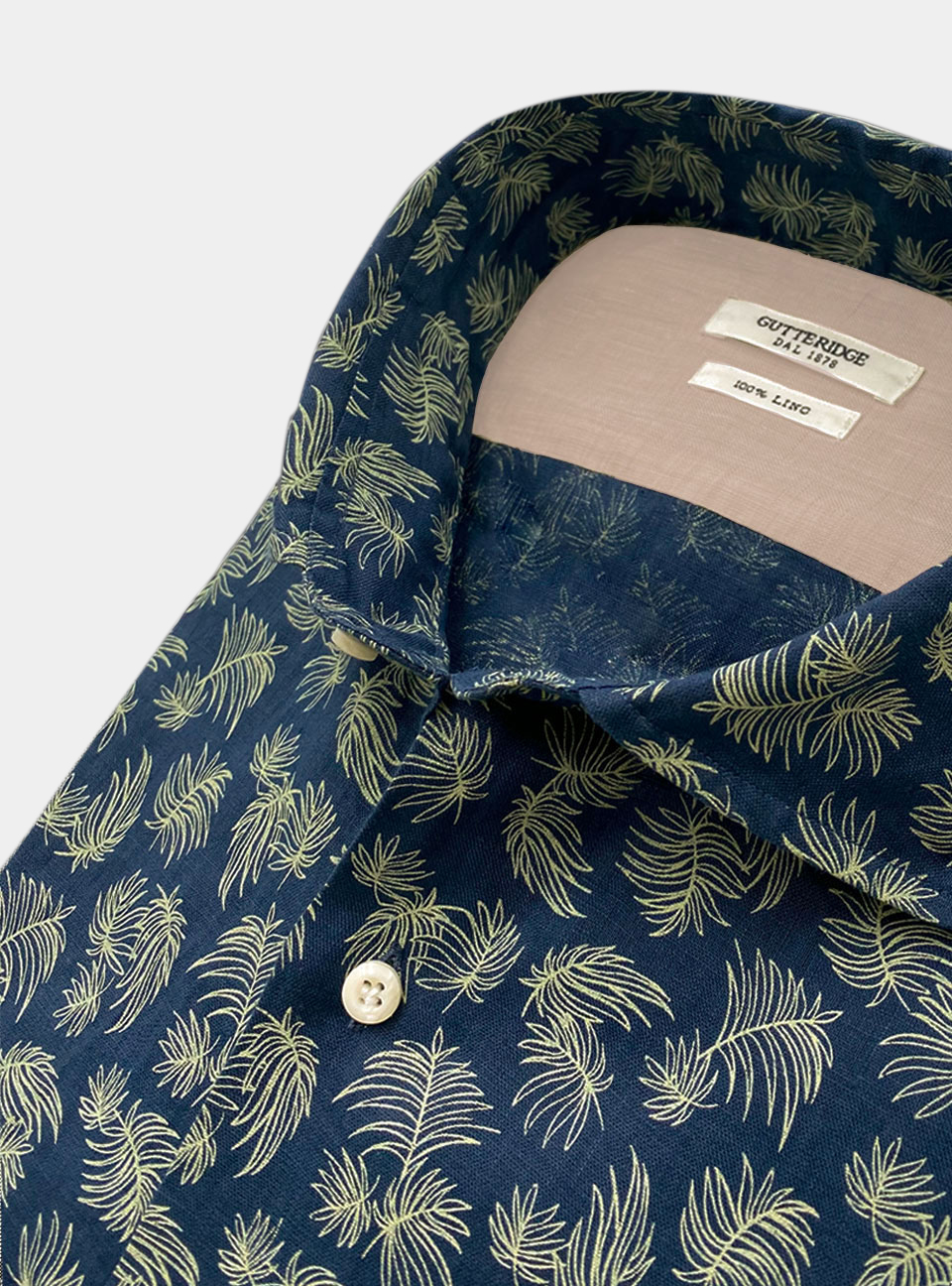 Printed linen french collar shirt, BLUE