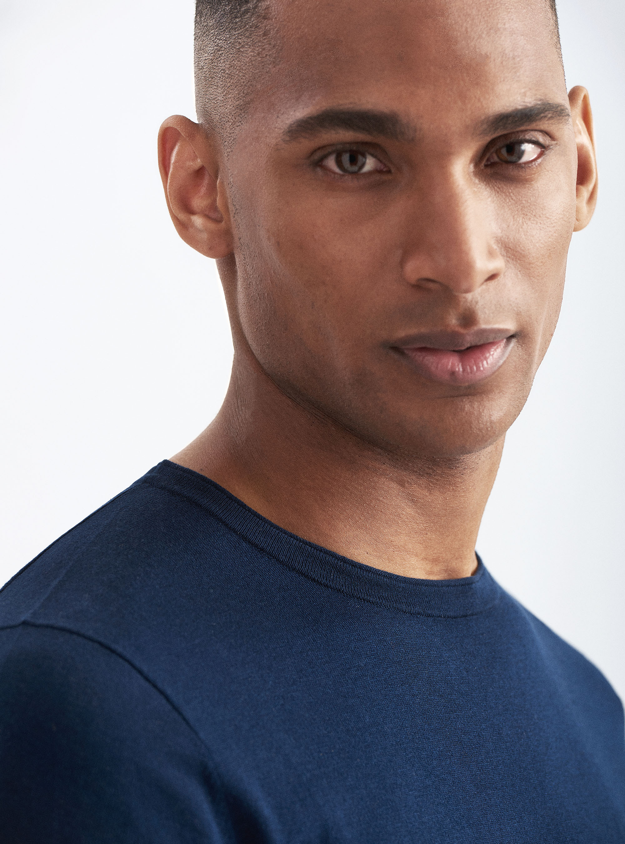 Silk and cotton half-sleeved sweater, NAVY BLUE