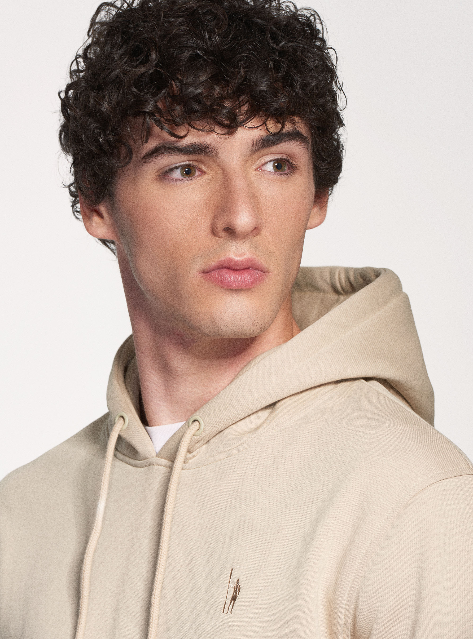 Felpa in misto cotone con cappuccio, ECRU