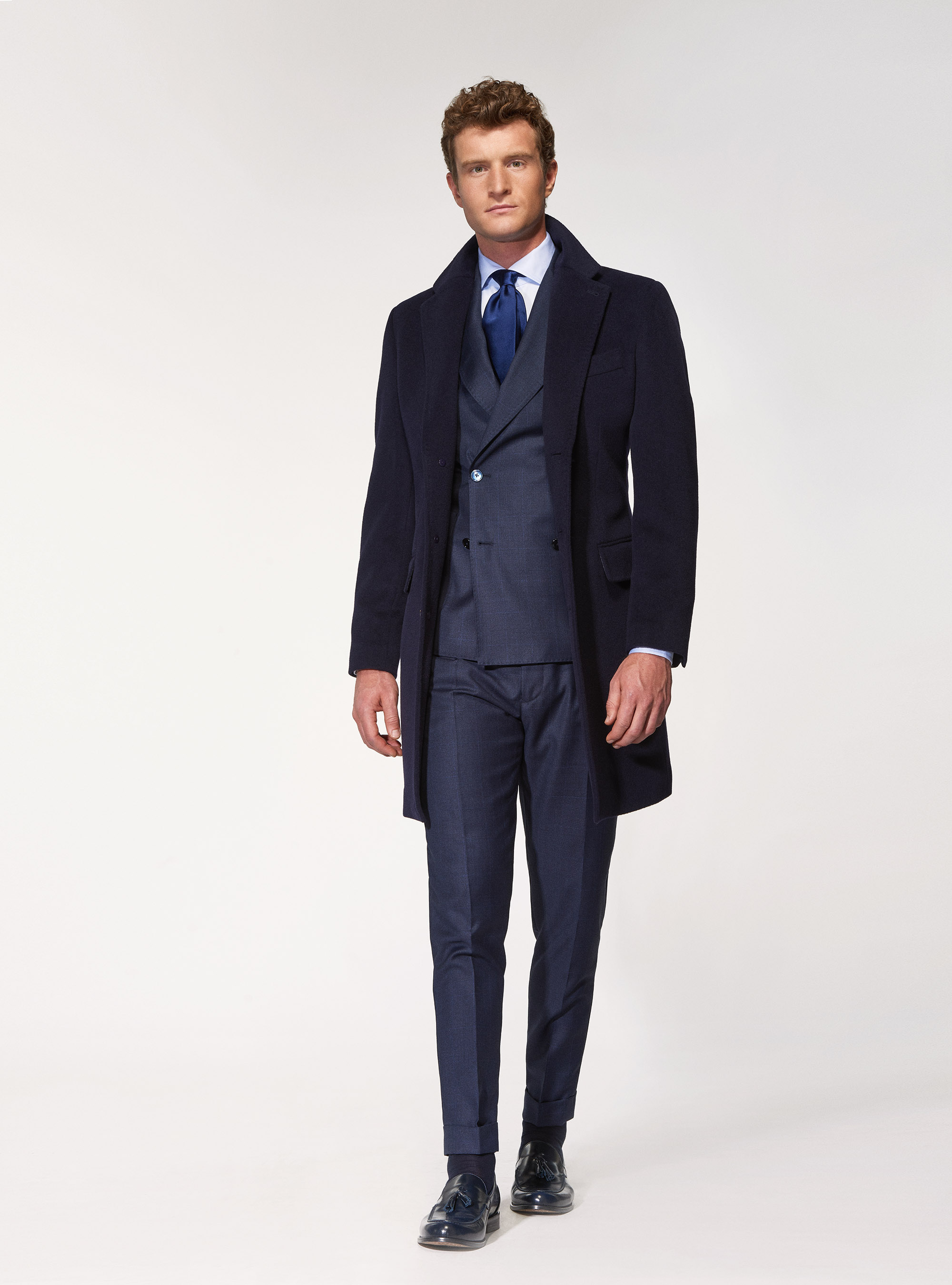 Giacca doppiopetto per abito in lana finestrata Vitale Barberis Canonico, BLU NAVY