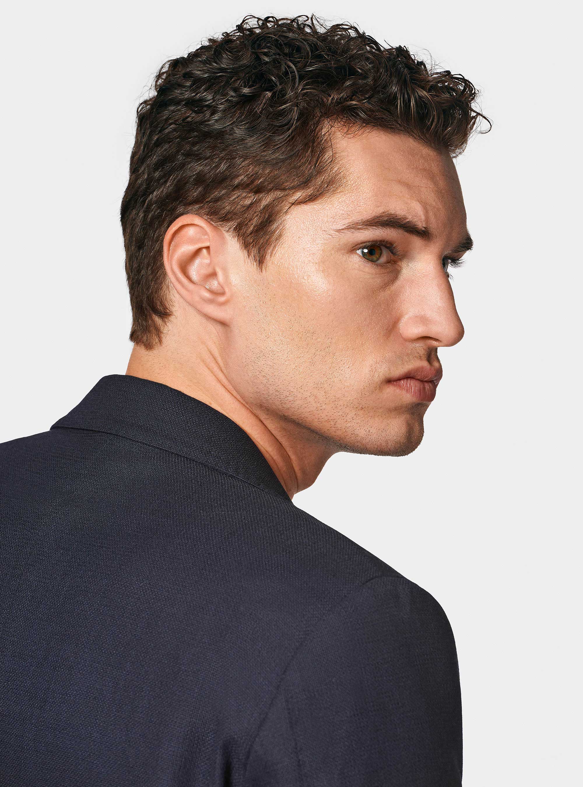 Micro-textured pure wool blazer, NAVY BLUE