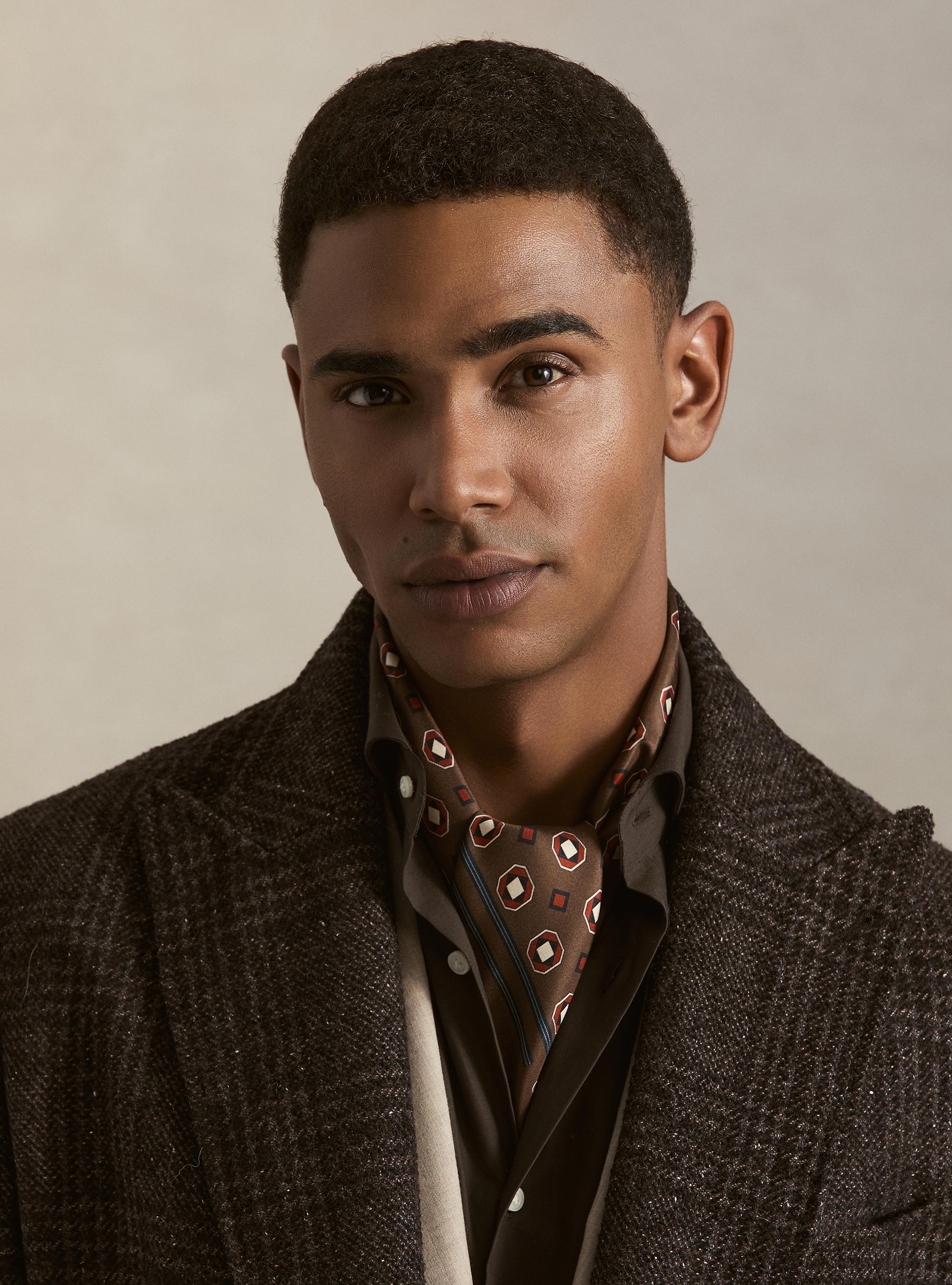 Cappotto doppiopetto fantasia in misto cashmere, MARRONE