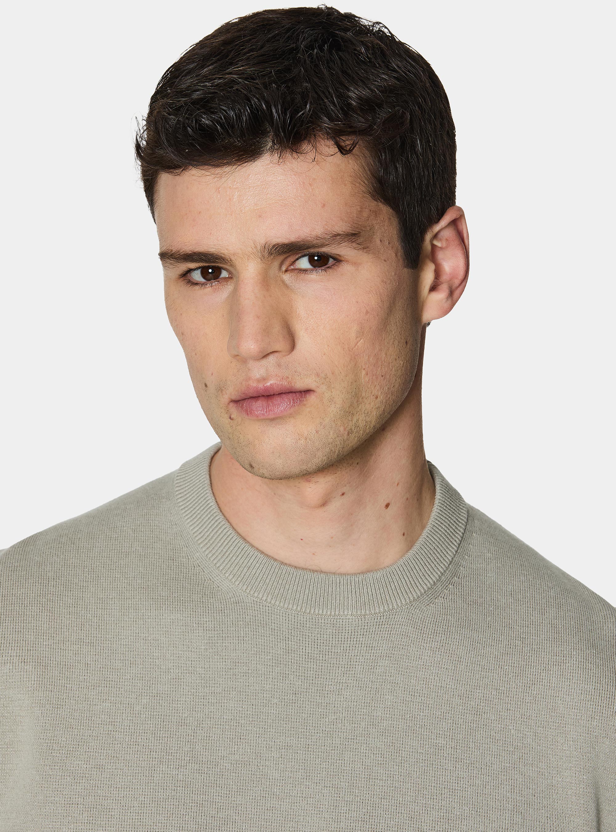 Cotton blend crew neck sweater, SAND