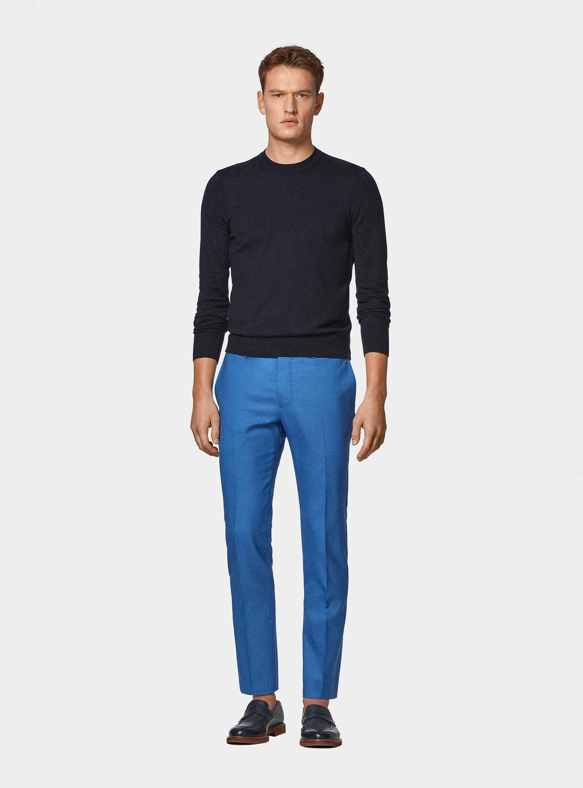 Round-neck sweater in cotton silk and cashmere, NAVY BLUE