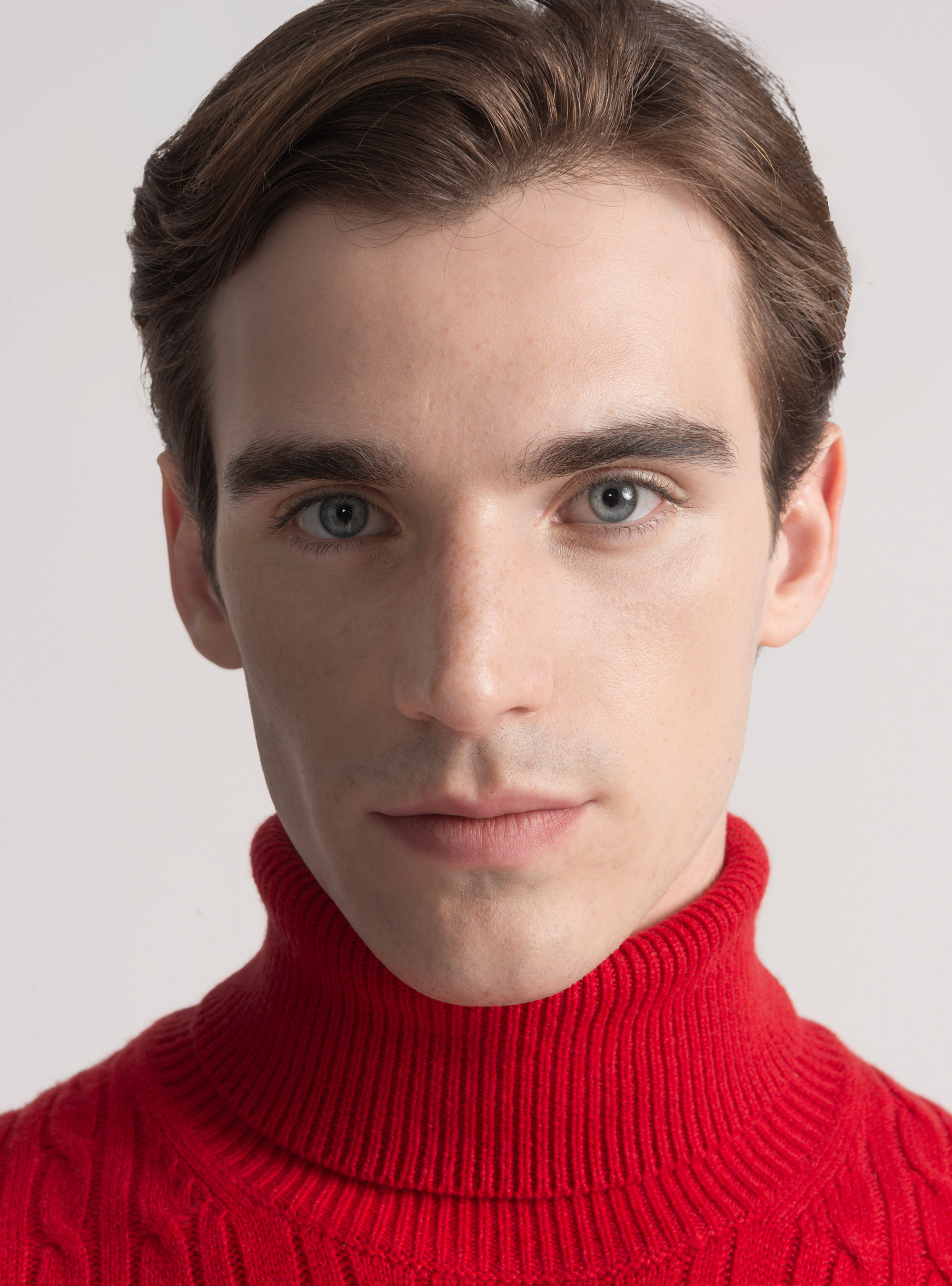 Maglia collo alto con treccia in lana cashmere, ROSSO