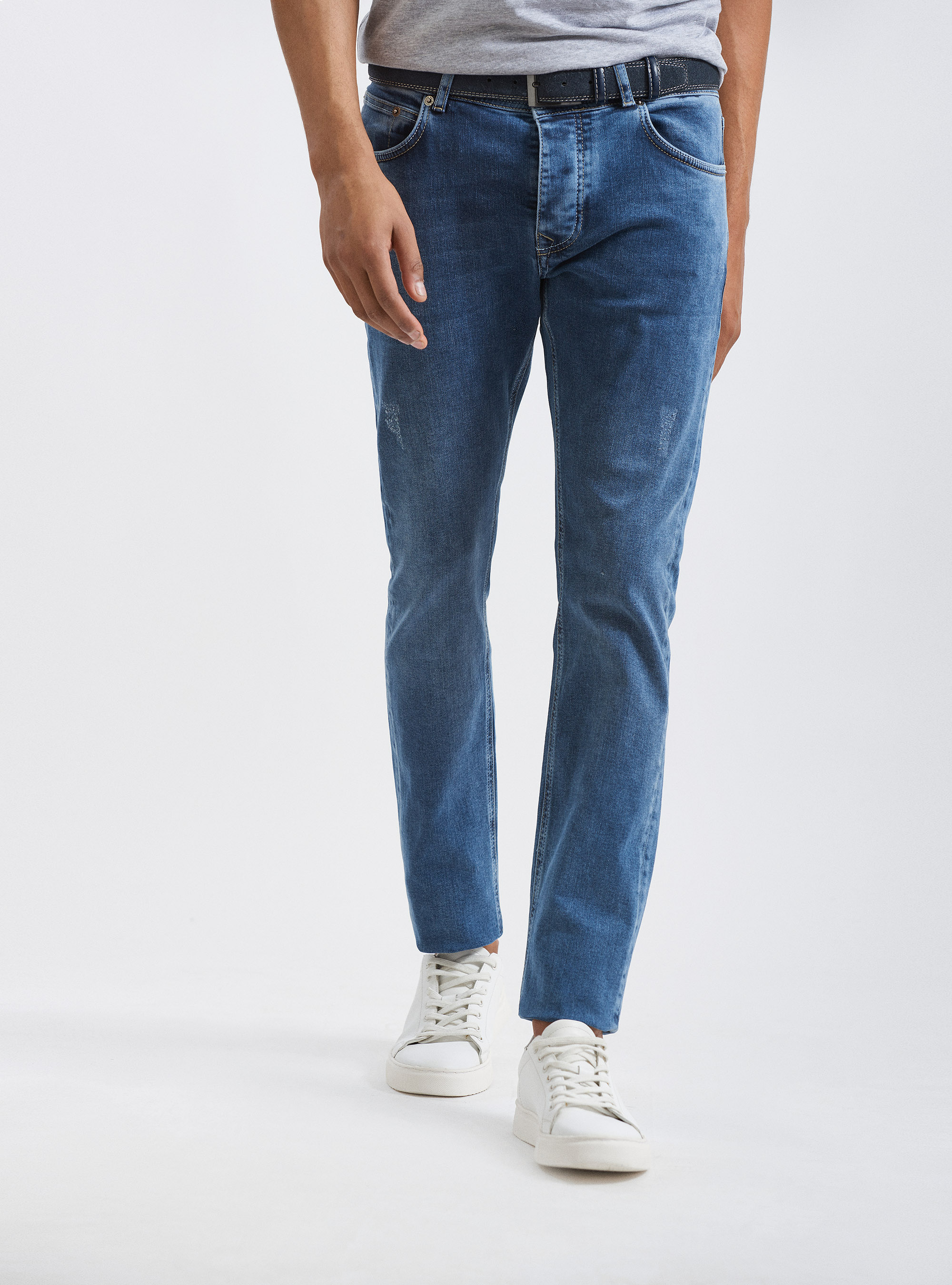 Jeans 5 tasche con rotture, BLU NAVY