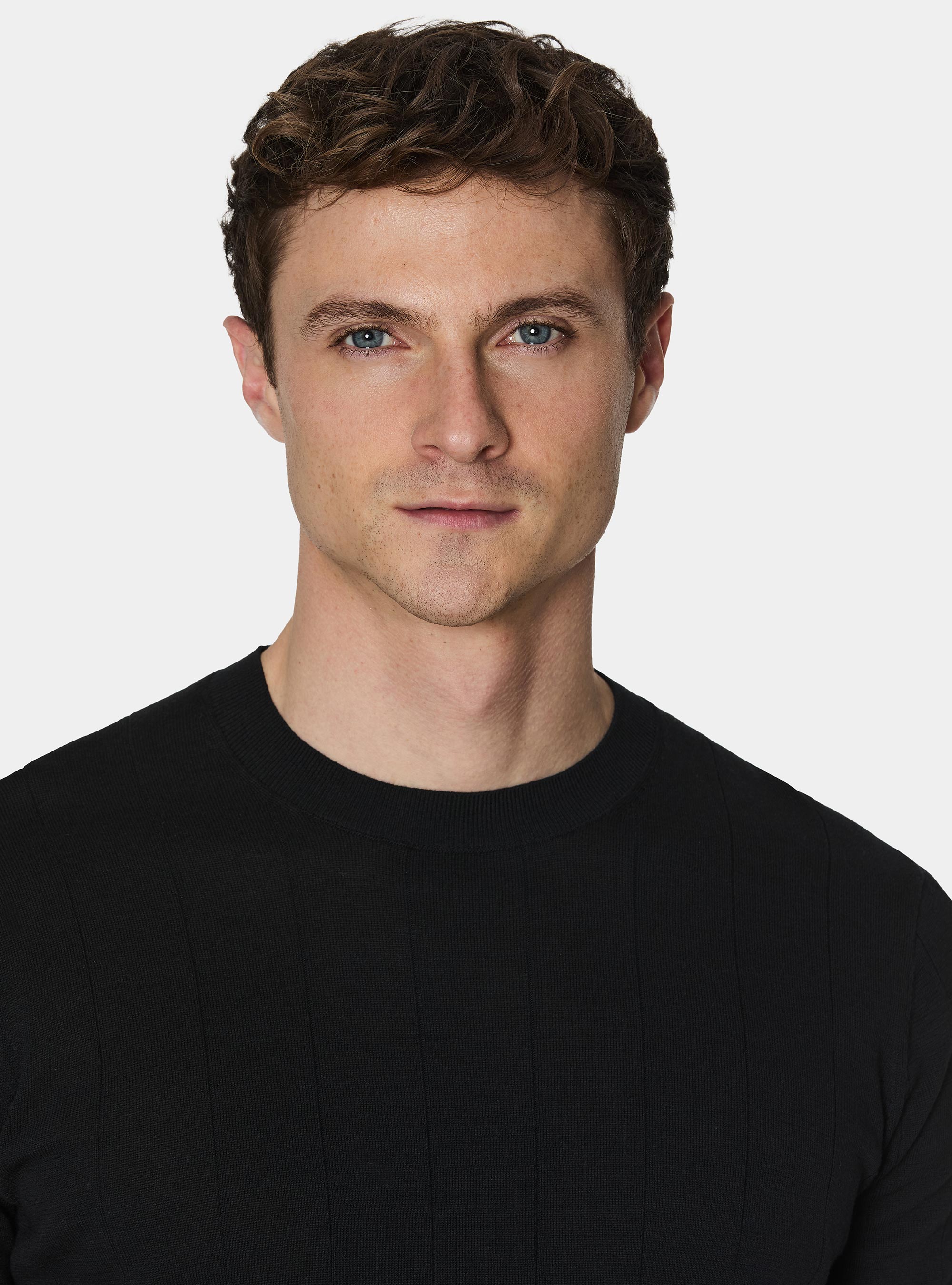 Maglia in puro cotone costa piatta, NERO