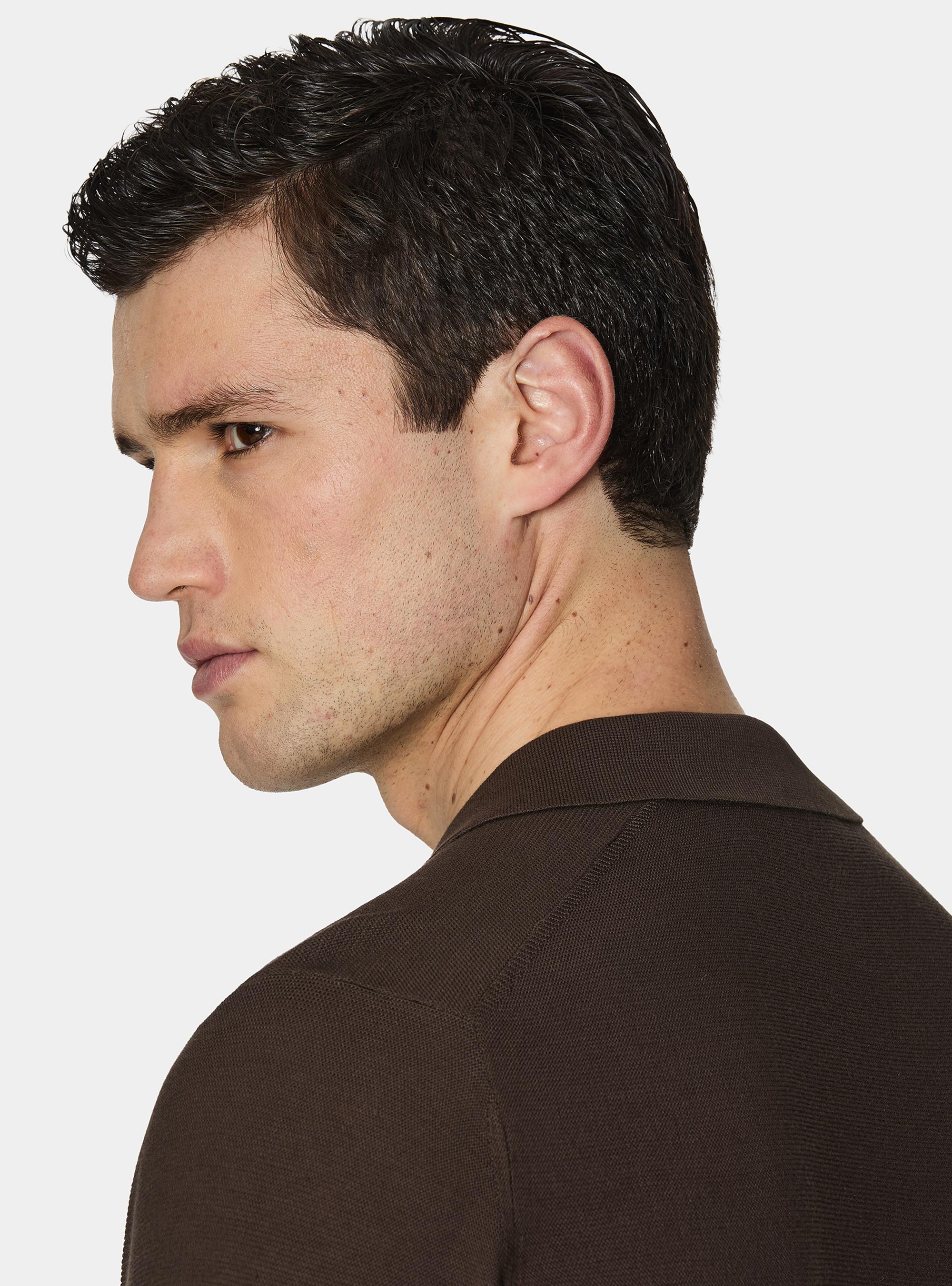 Knitted links polo shirt in extra-fine cotton, BROWN