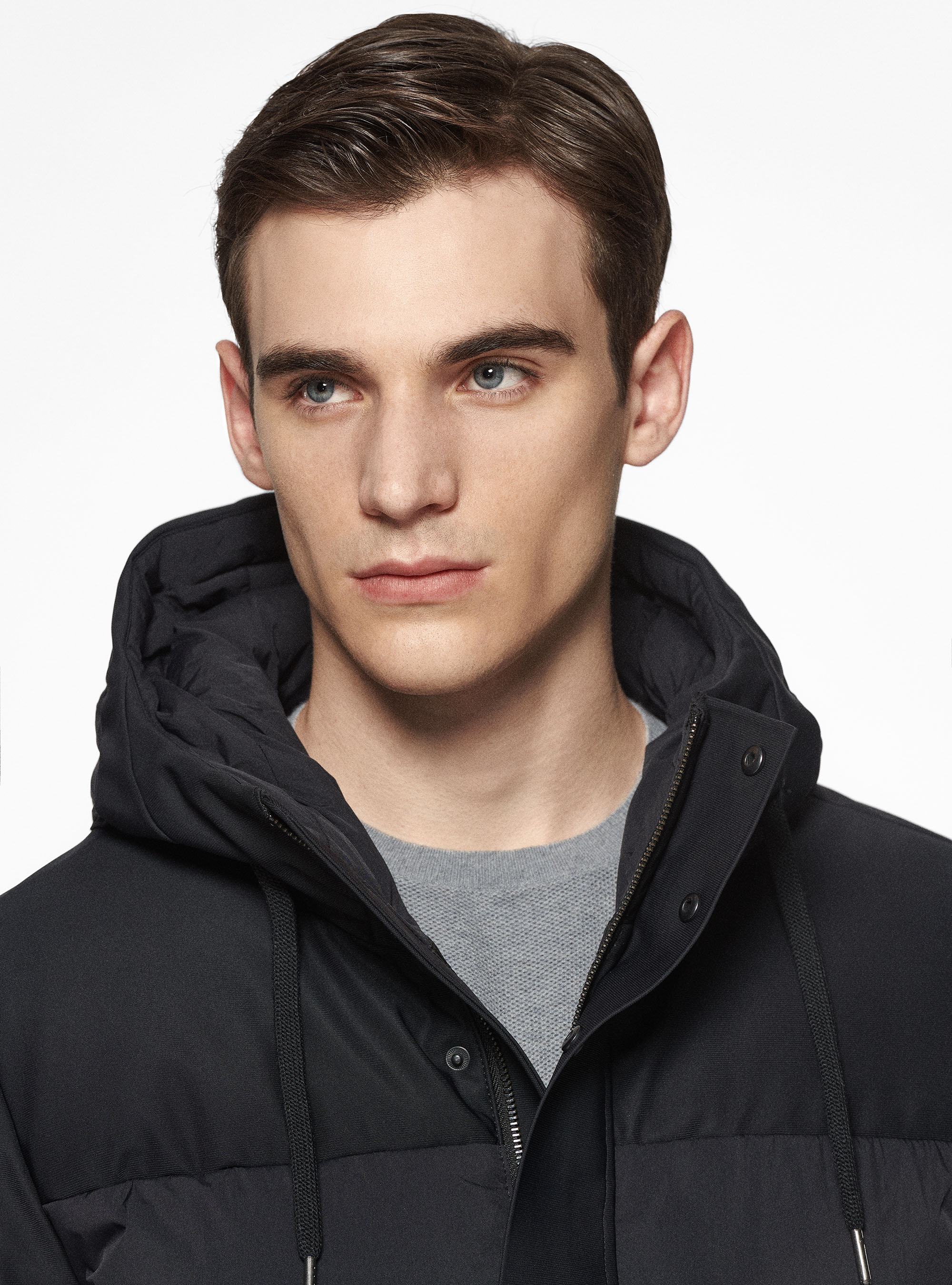 Parka imbottito trapuntato con cappuccio, NERO